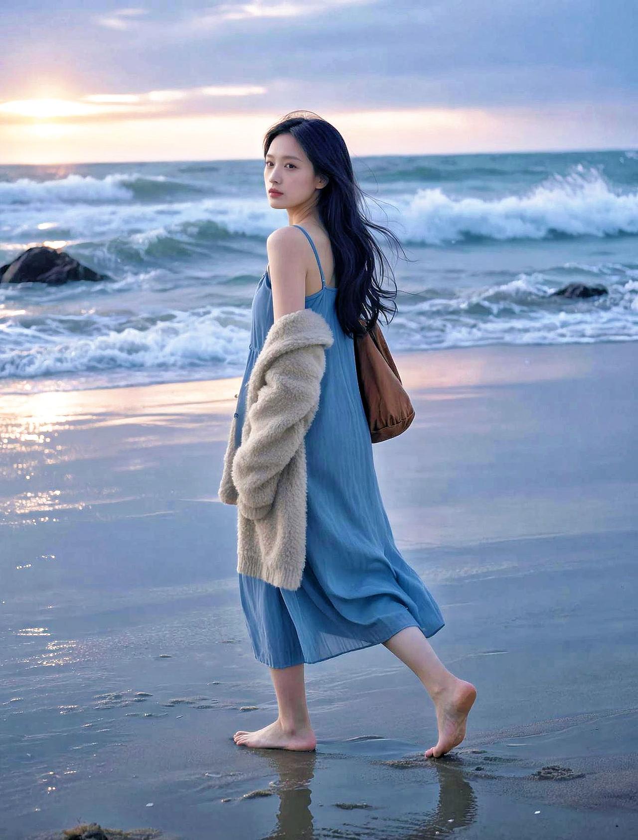 AI海畔暮色影 抖音ai创作全新升级 夏日海边穿搭 海边的氛围感 被大海治愈的瞬
