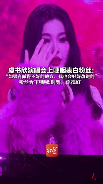 虞书欣蹲在舞台边擦眼泪的瞬间，第一排粉丝的灯牌都晃了，

唱到第12首歌，她