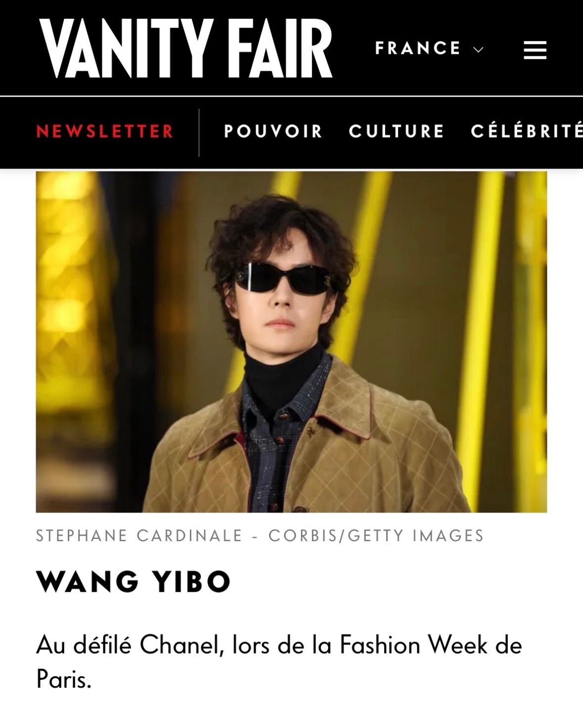 王一博  王一博巴黎时装周香奈儿大秀造型登上（《Vanity Fair》（《名利