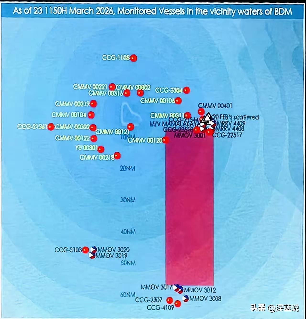 菲律宾媒体报道称，周一下午，中国海警在黄岩岛附近海域开展清障作业，结合近期的局势
