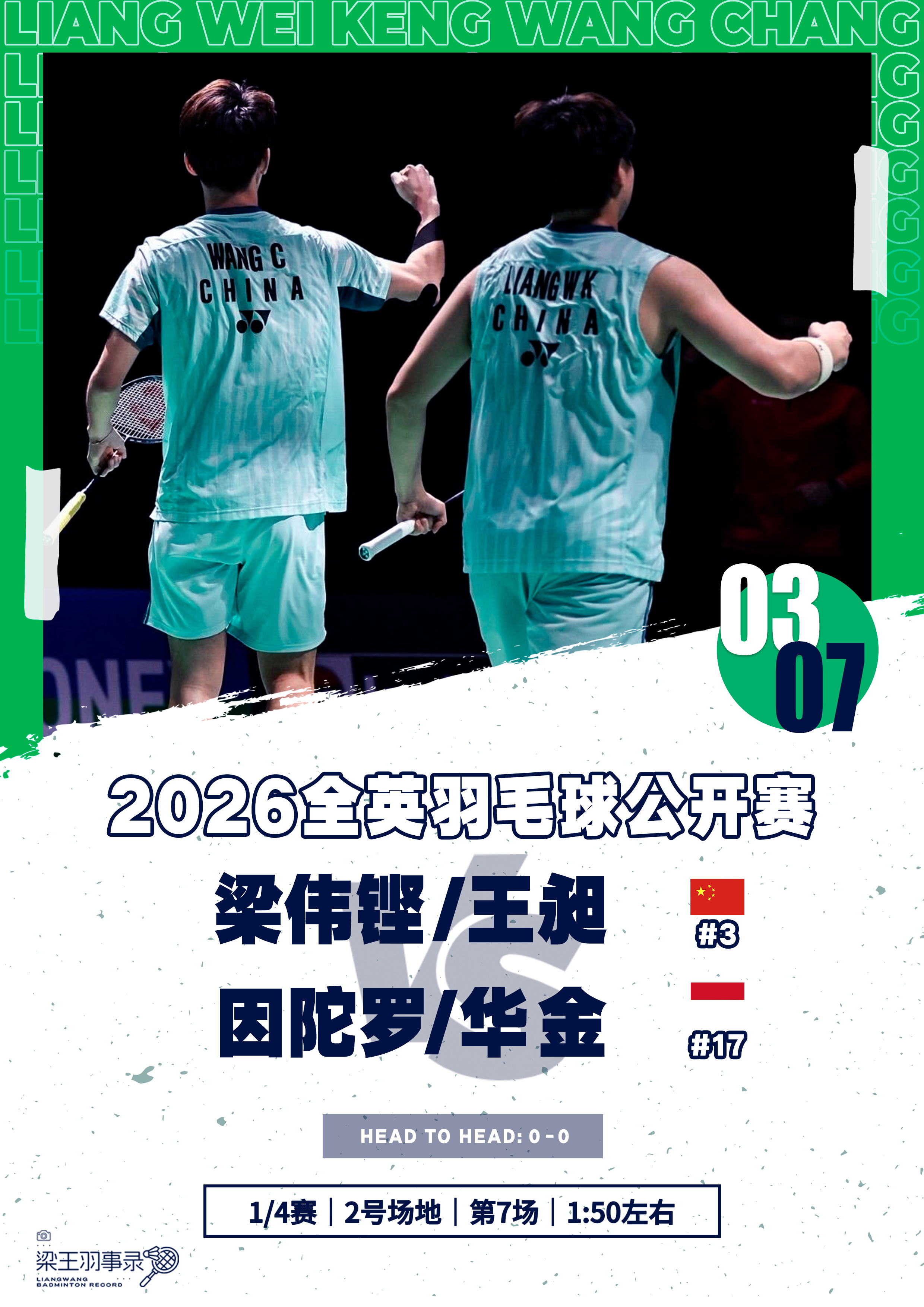 梁王驾到梁王组合 梁王加油 - 赛程预告 -2026全英羽毛球公开赛202603