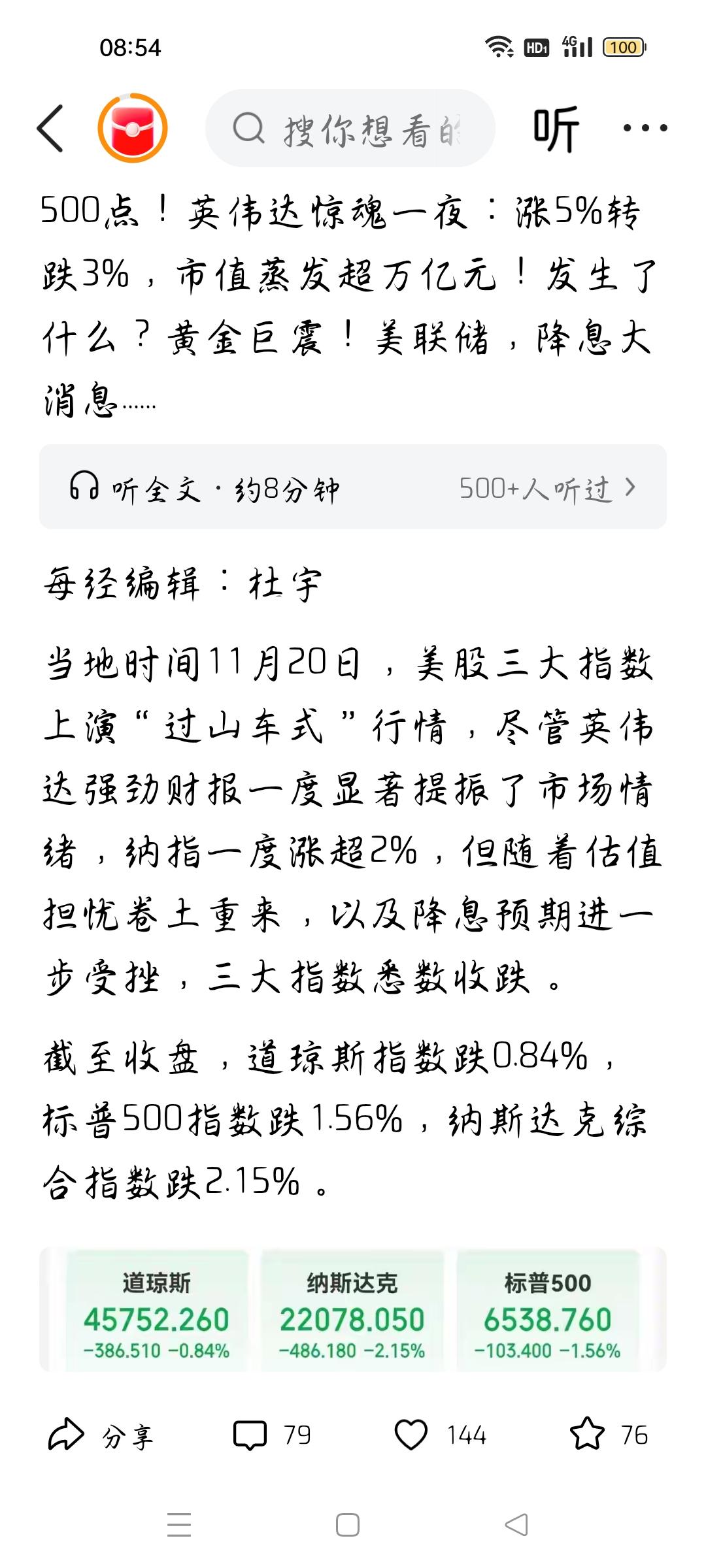 英伟达市值蒸发1429亿美元，我想说
据每日经济新闻报道，英伟达报180.64美