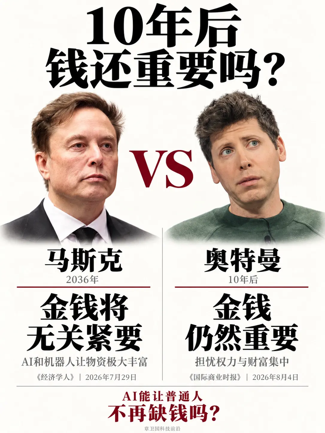 十年后钱还重要吗？马斯克与奥特曼分歧。生产更多，不等于每个人都能分到更...