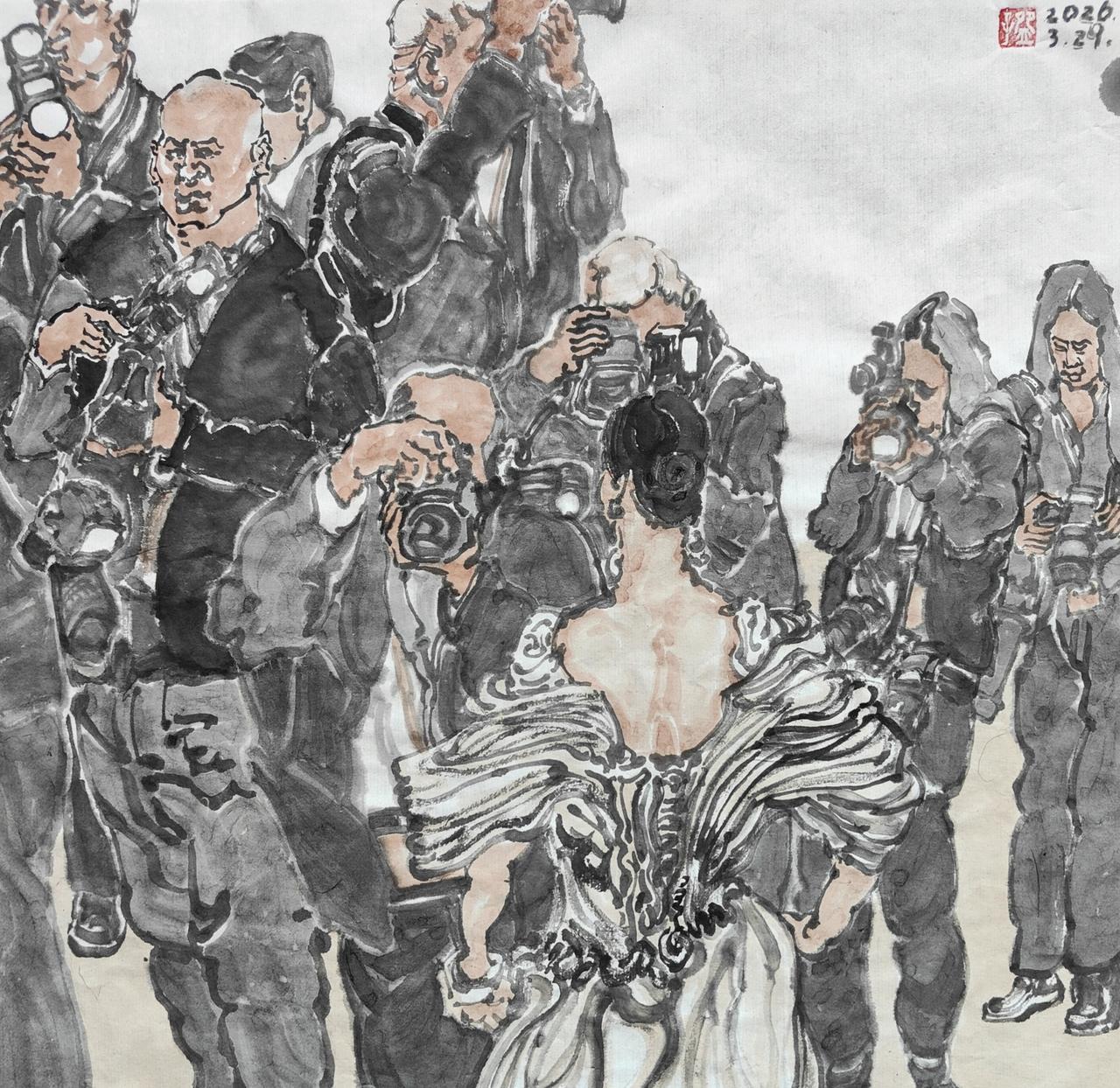 开工。碗子的一平尺水墨《摄影师》