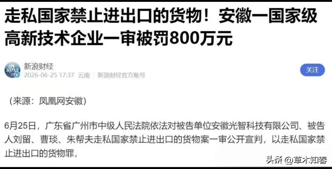 安徽光智科技走私管制稀有金属出口，偷偷往外走私了 9.37 吨镓、锗战略金属，价