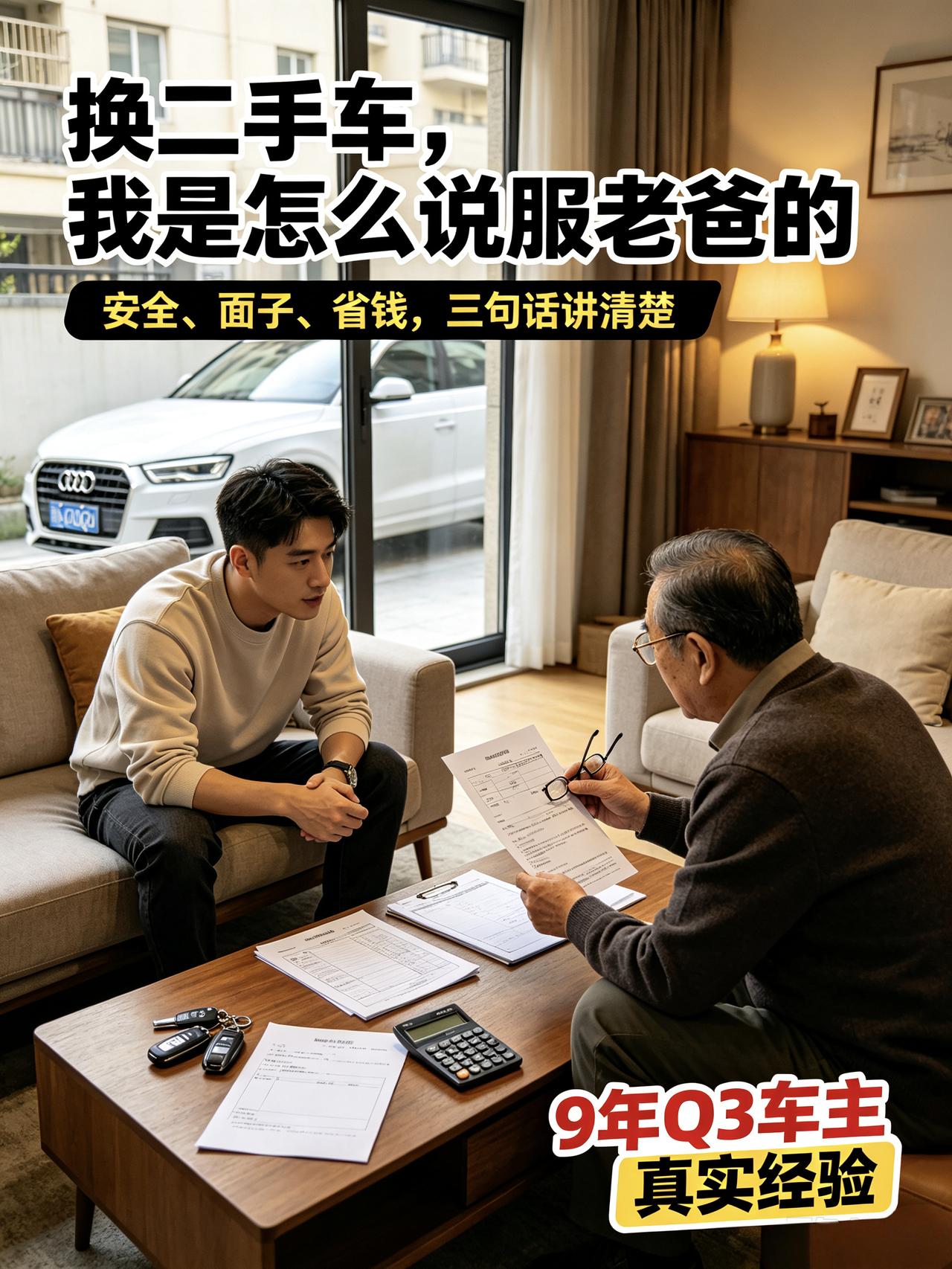 开了9年Q3想换二手，老爸死活不同意，我是这么劝动的！
我家那台17年的白色奥迪