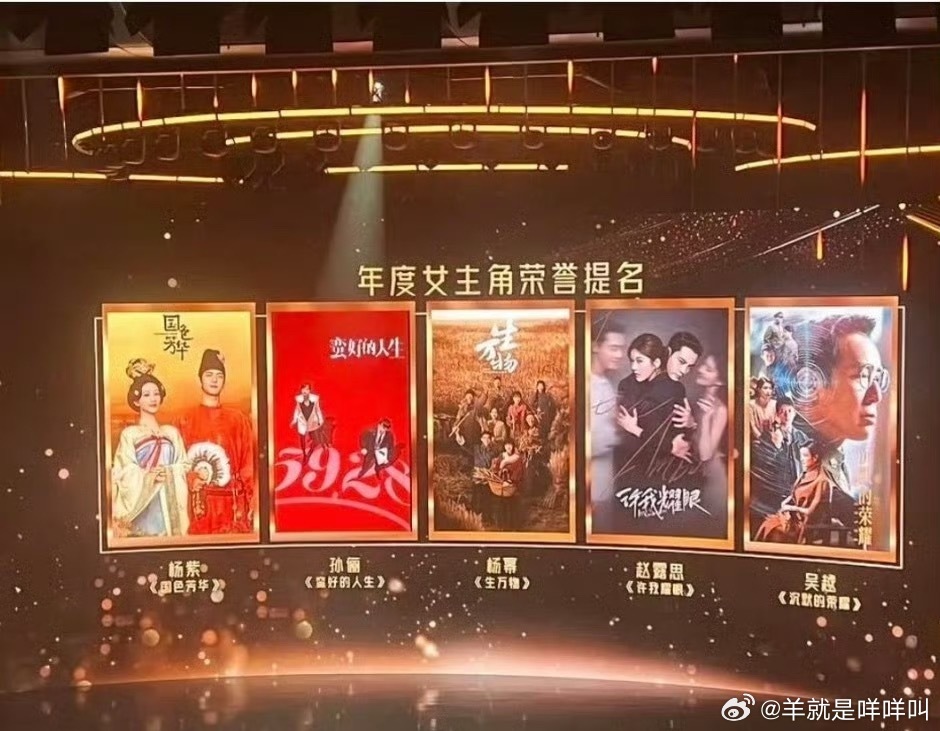 金树林年度女主角提名：杨紫 孙俪 杨幂 赵露思 吴越 