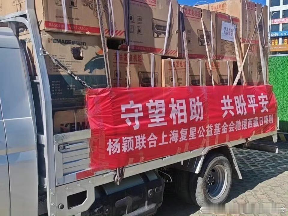 angelababy捐赠物资驰援西藏 Angelababy为西藏捐赠物资，发电机