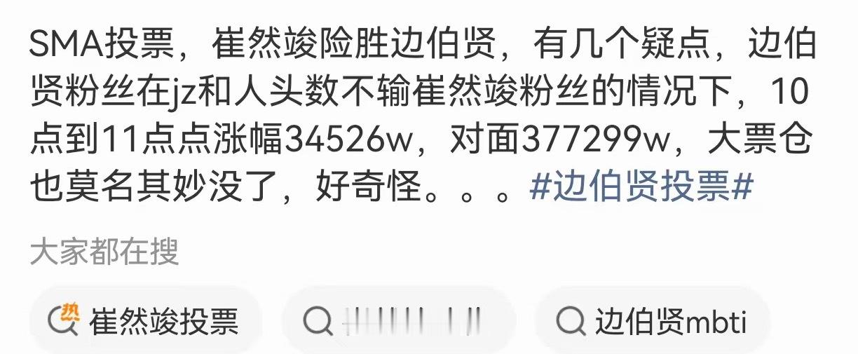 如何看待崔然竣和边伯贤SMA最佳男SOLO投票被质疑注💦 