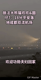 旅法大熊猫欢欢、圆仔平安回家！网友：欢迎功勋夫妇，愿熊生顺遂
 
当飞机于7点1