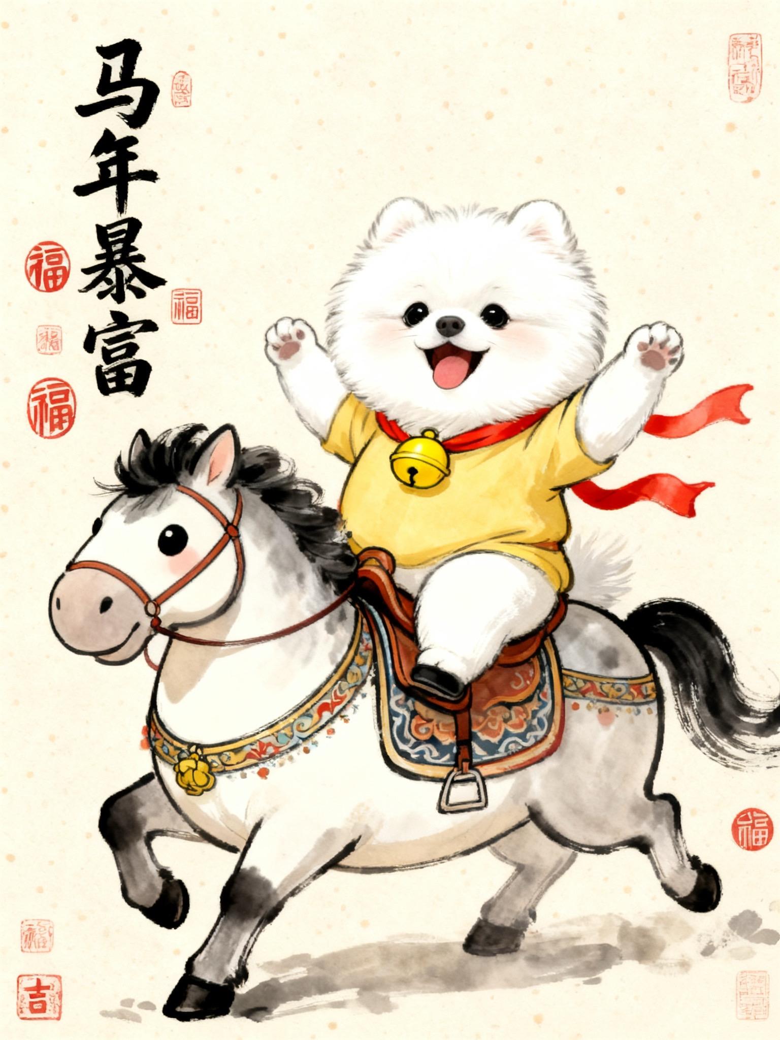 国潮萌马插画谁家小狗像个小宝宝