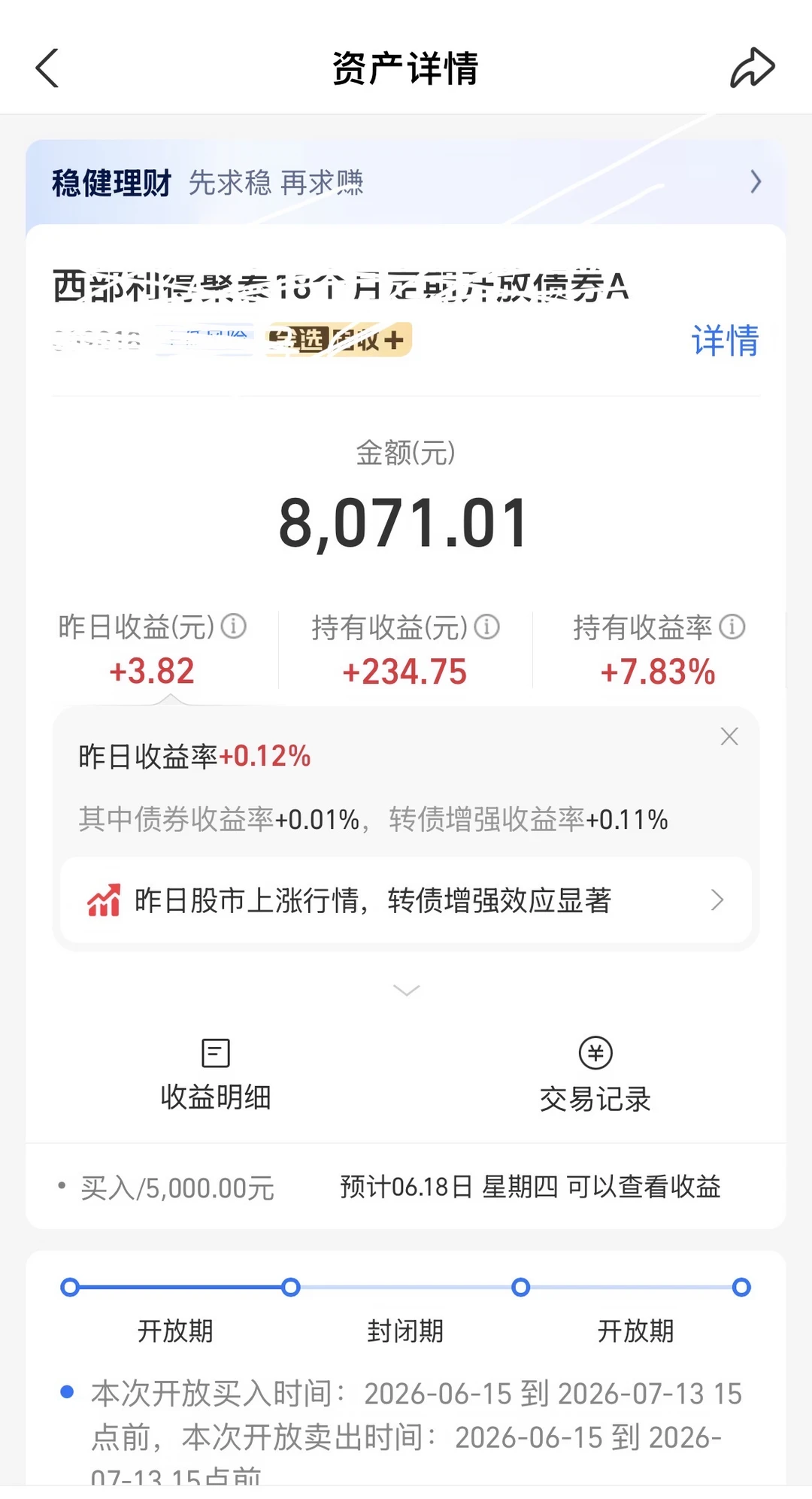 终于开门了，替我挣了7.83%！