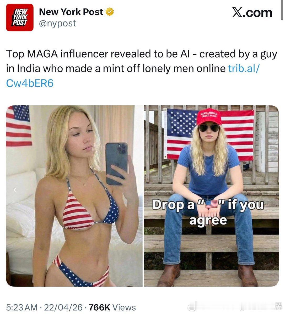 一个印度小伙根据Gemini的建议，以MAGA男性群体作为受众目标，创建AI女性