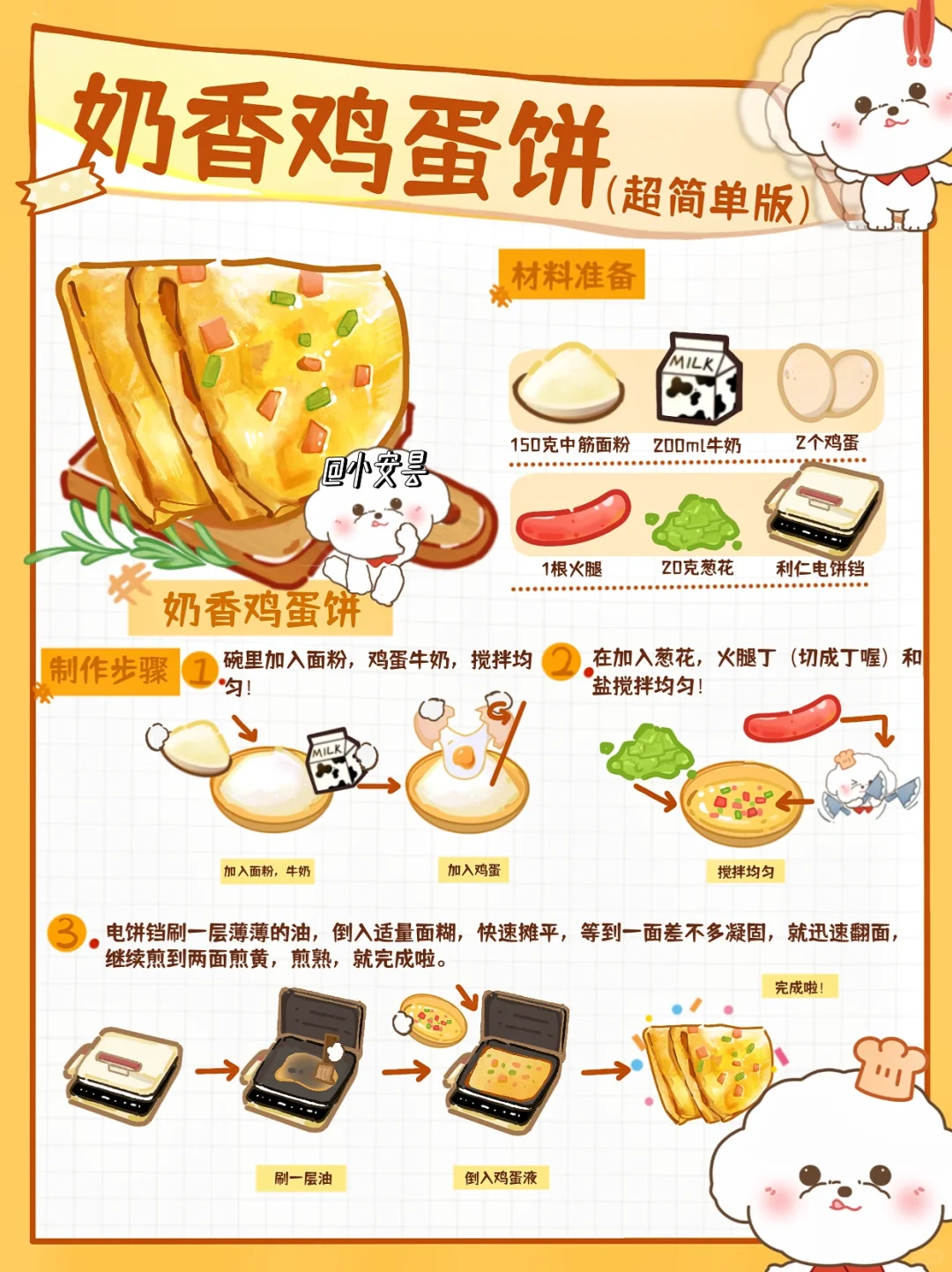 5⃣️分钟超快奶香鸡蛋饼🥞狂炫不停！如此简单