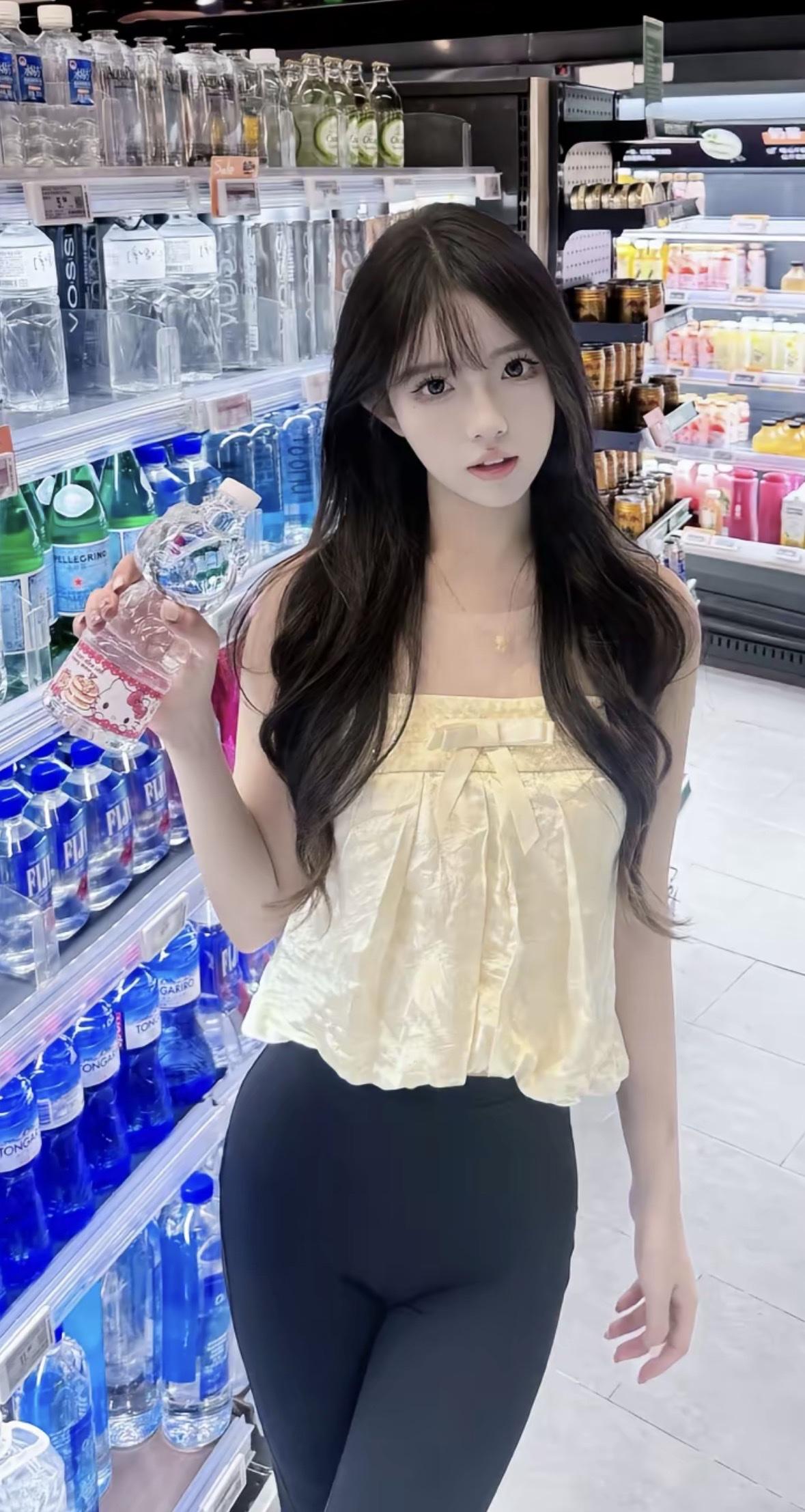 元气少女逛超市，清新饮品随手拿💕