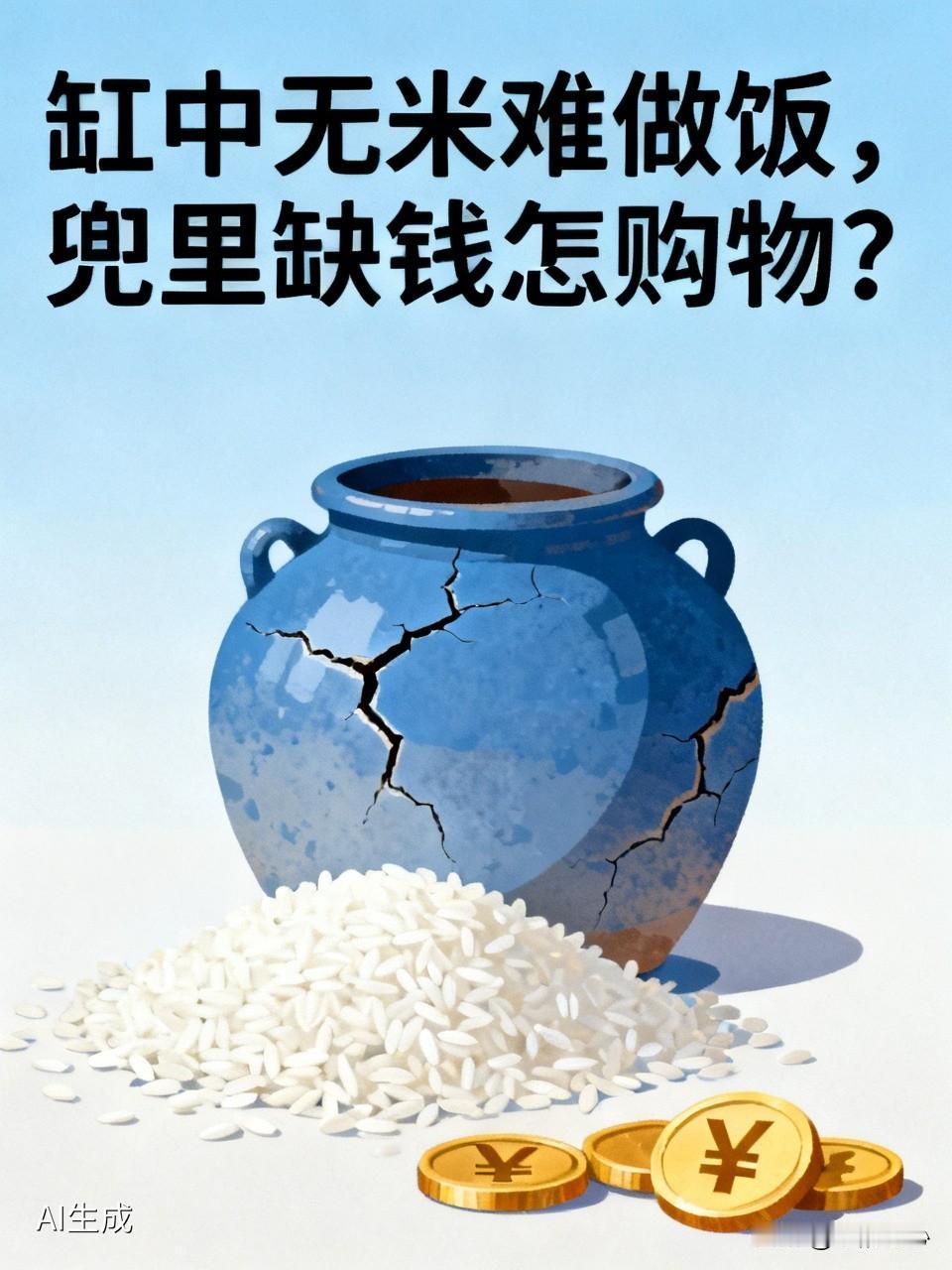 “缸中无米难做饭，兜里缺钱怎购物”，这两句话真是道出了没钱的困境。没钱的时候，做