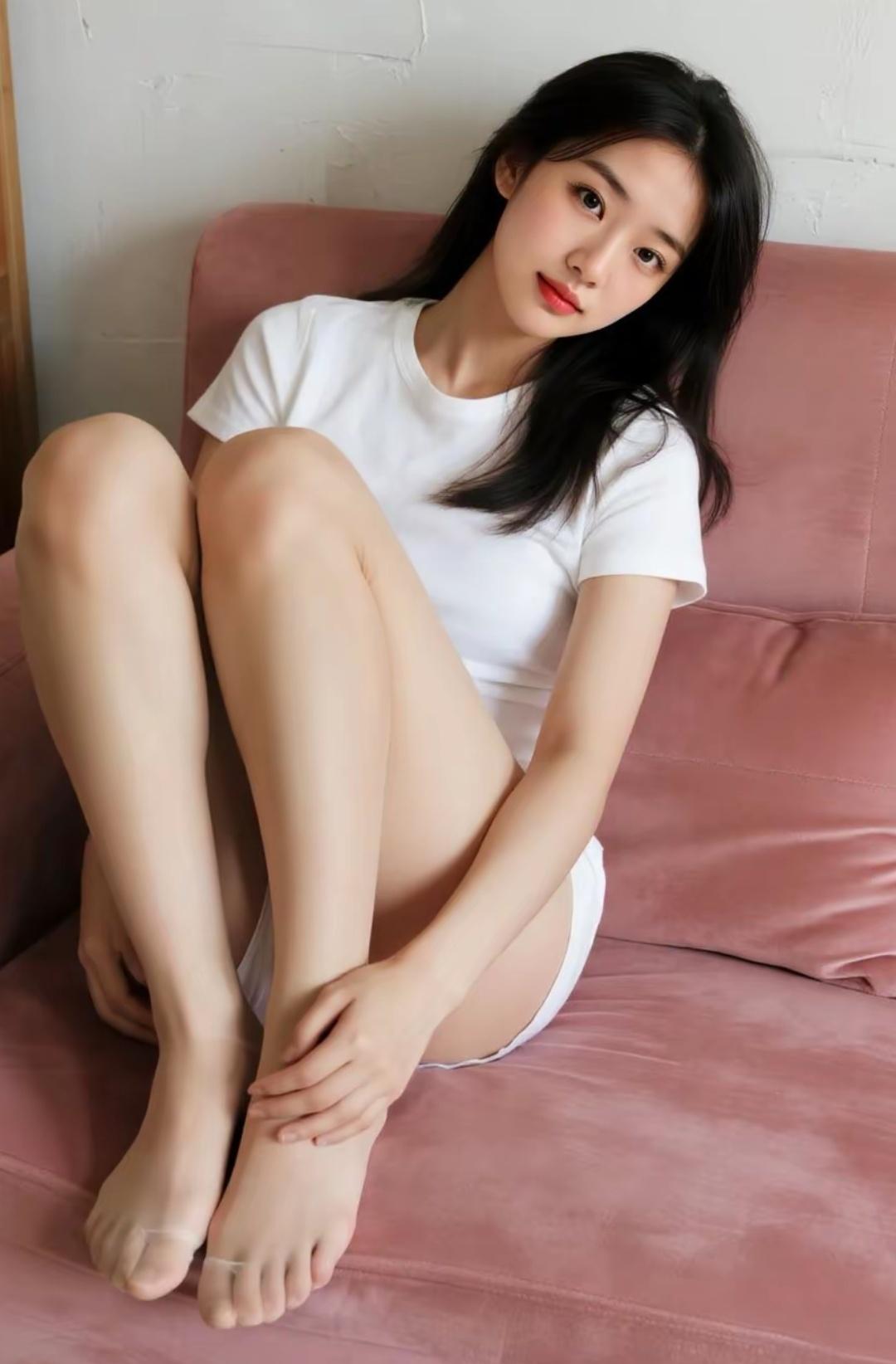 少女心满满，粉嫩的沙发，甜美笑容，轻松自在。