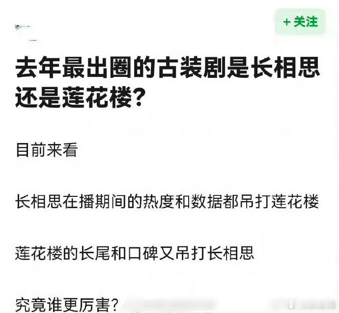 去年最出圈的古装剧是杨紫的《长相思》还是成毅的《莲花楼》 ？ ​​​