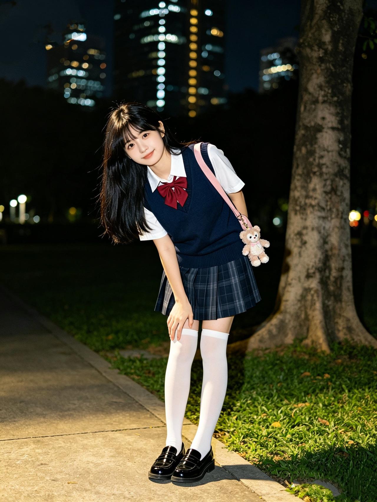 夜晚校园的少女，甜美与青春的完美结合！🌙👸🏻‍🎓清新的连衣裙穿搭 分享日