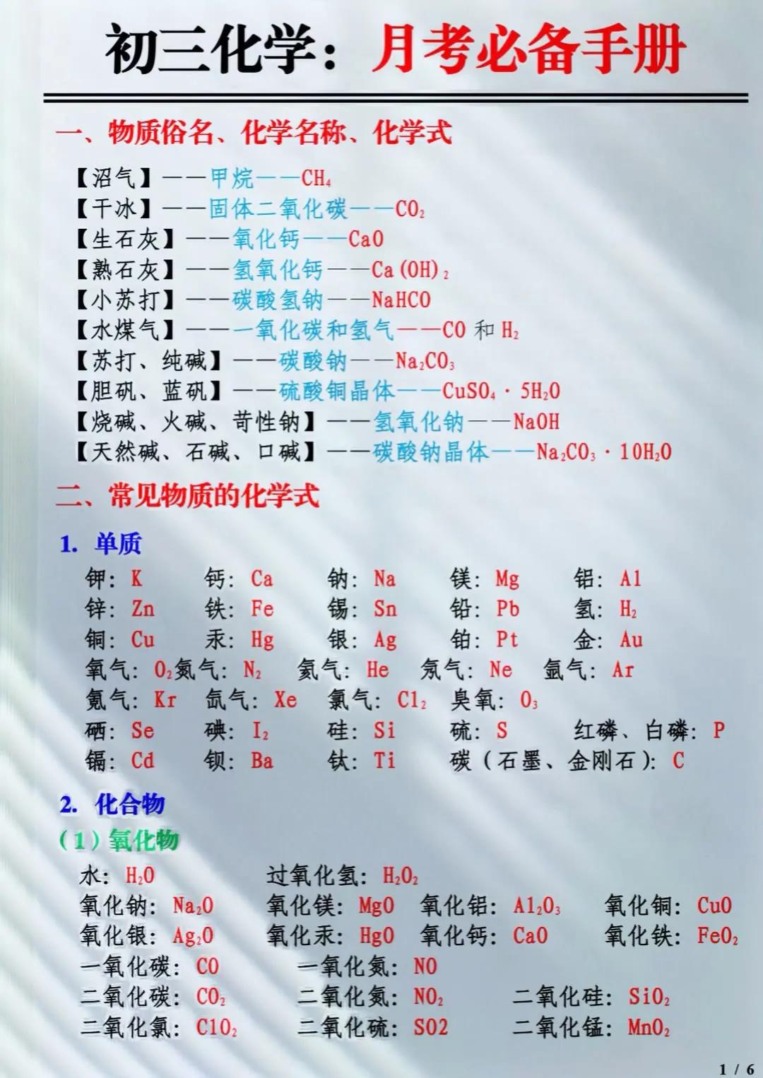 初三化学月考必备手册 #初三化学 #初中逆袭 #初中学习
