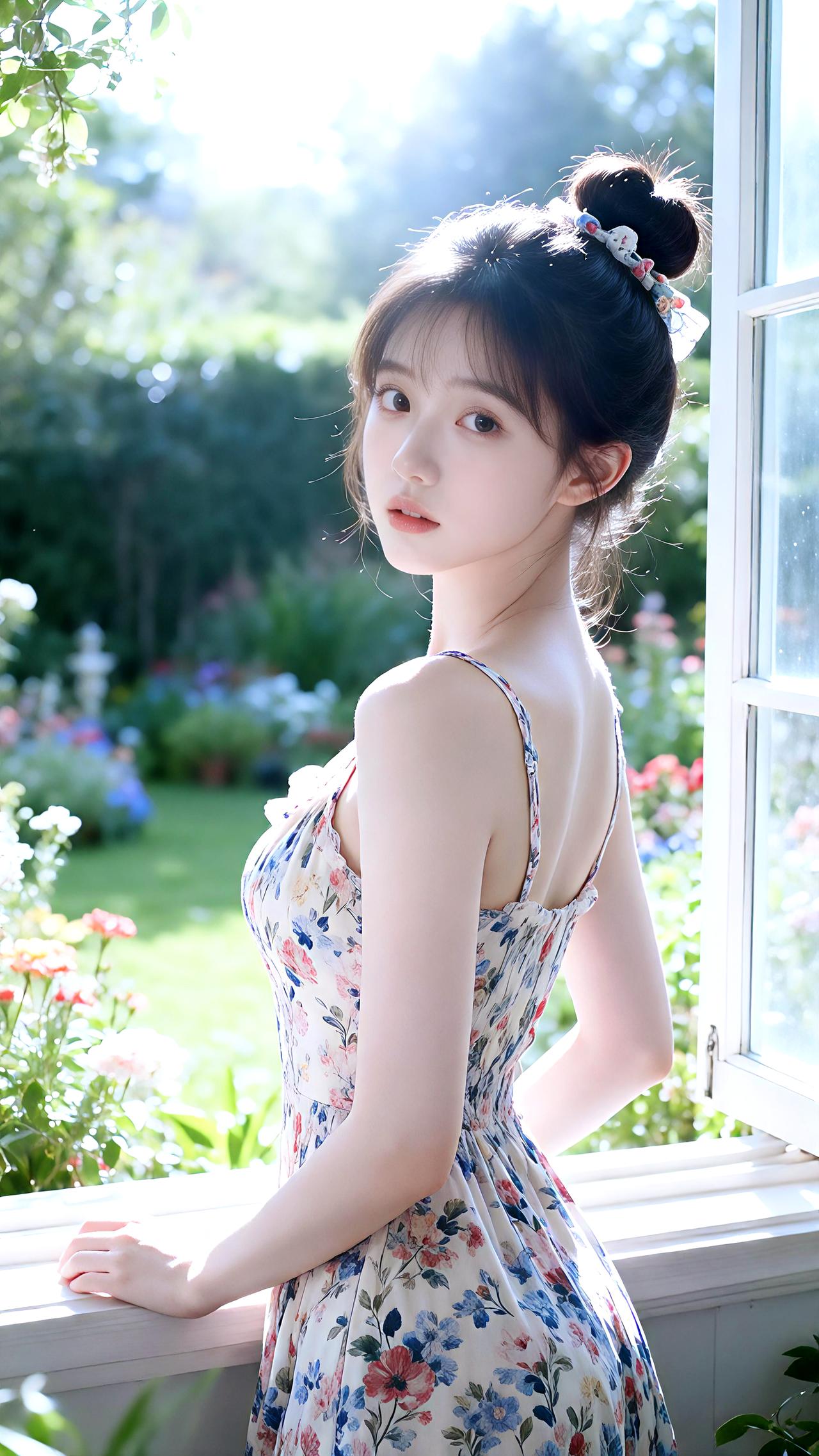 美图壁纸共享在花园的窗边，感受明亮的光，愿你如花般绽放，生活充满阳光。豆包 壁纸