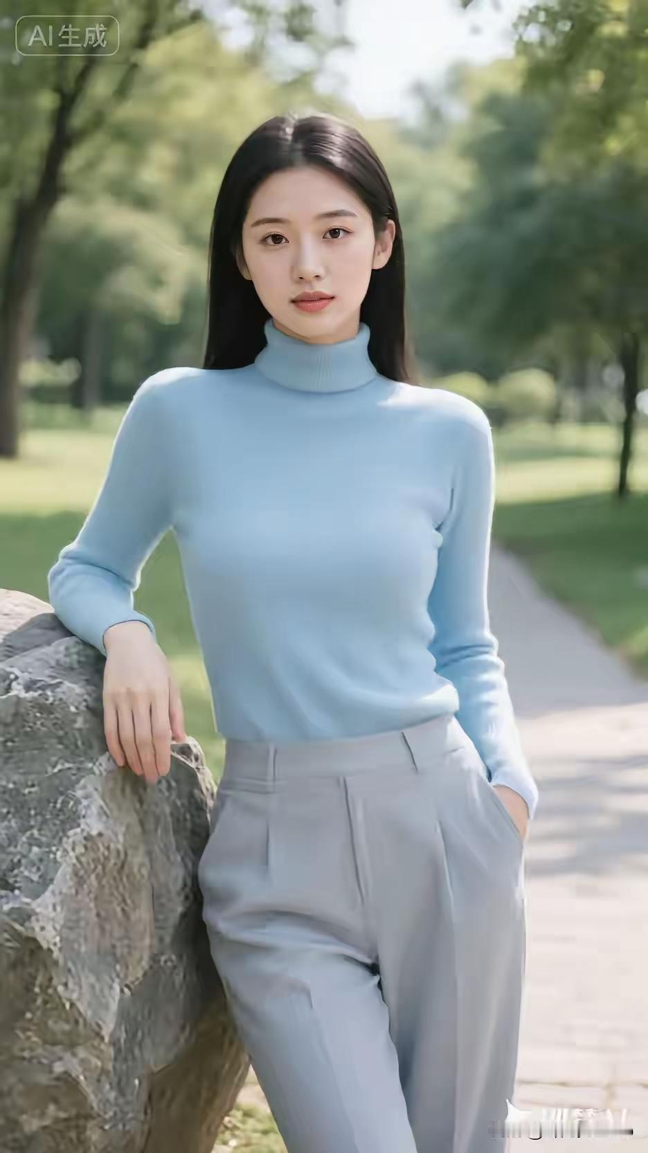 清新自然，蓝白搭配，简约时尚，公园漫步