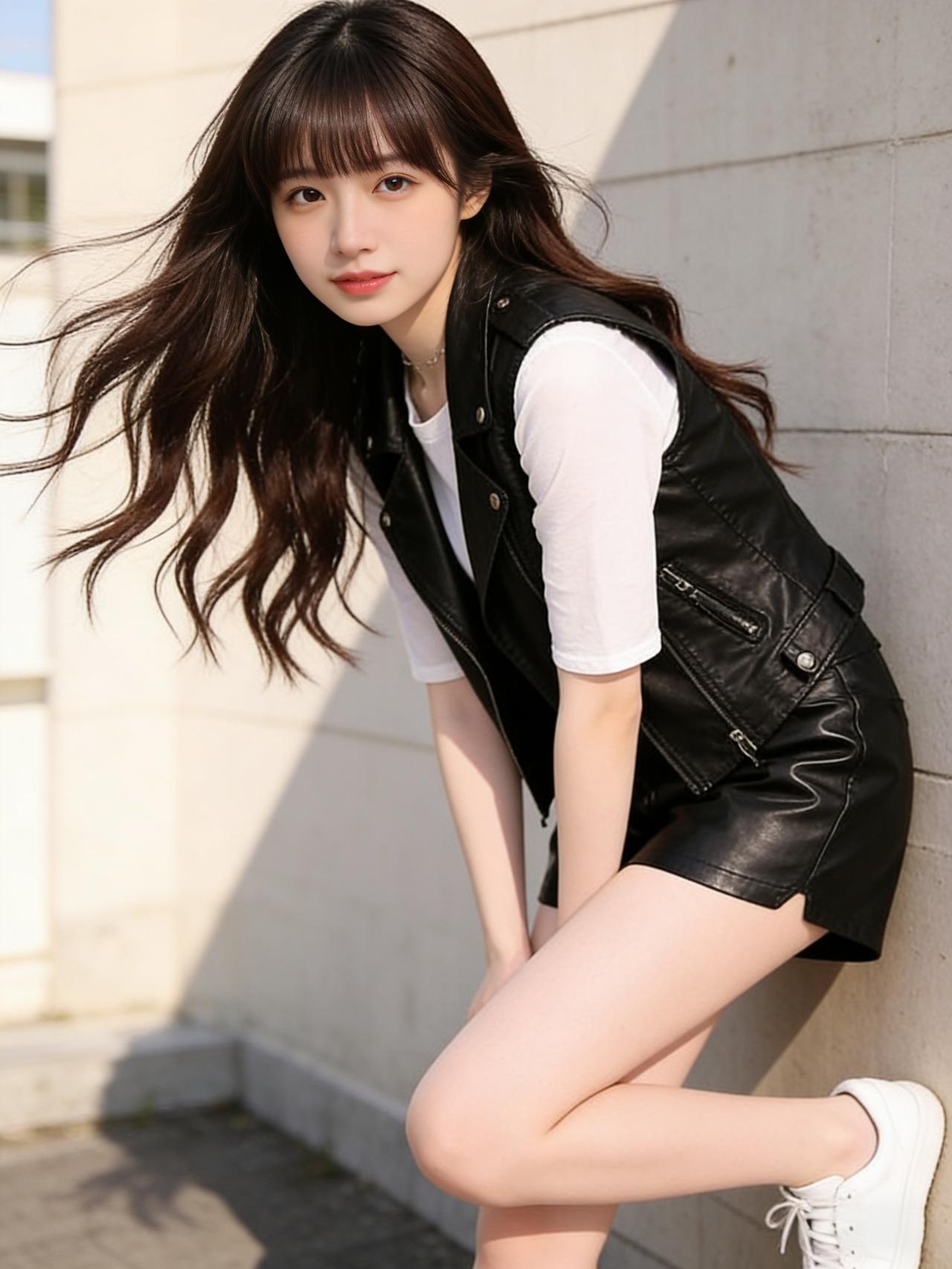 谁说皮衣只能高冷？黑白撞色皮衣才是甜酷少女的隐藏武器！短款白色皮衣缀着黑色拉链，