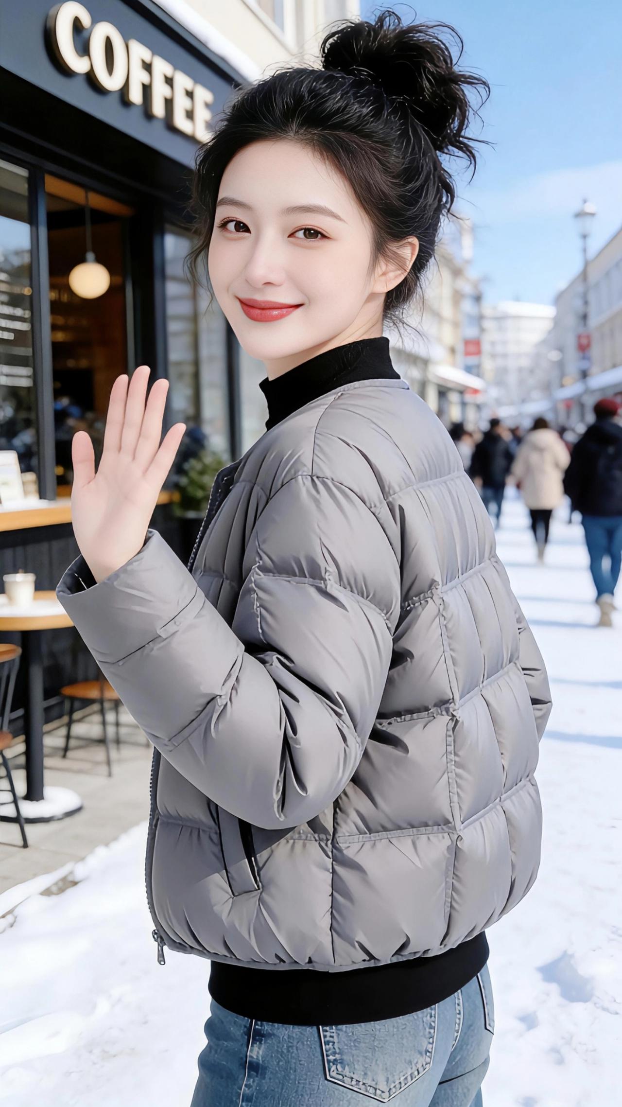 灰羽融雪，街角温阳
 
雪落在城市的街角，把咖啡屋的黑色招牌衬得愈发利落，晴空扯