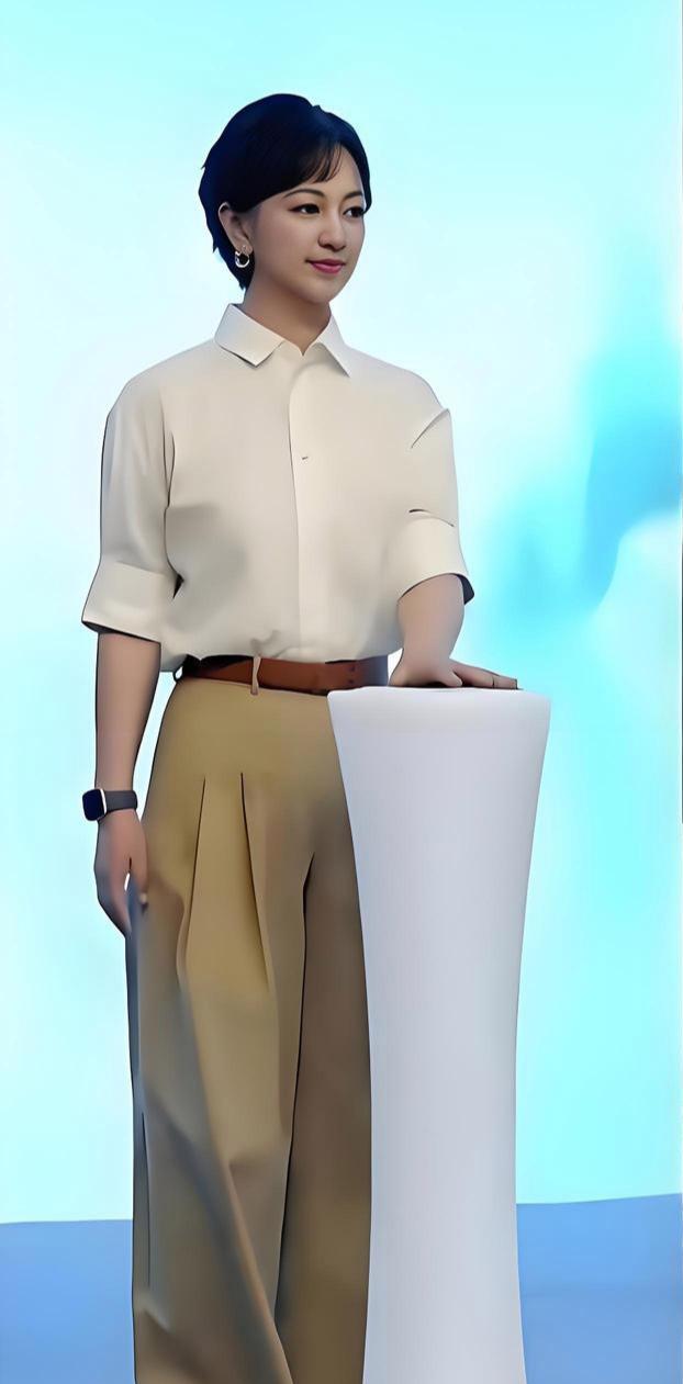 华谊副总裁夫人走红毯，不穿礼服穿白衬衫卡其裤小白鞋，几乎素颜就上台了，在满场高定