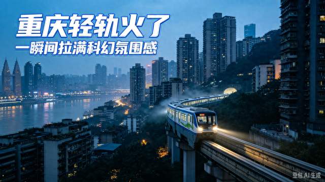 标题：重庆轻轨火了！穿梭楼宇之间，一瞬间拉满科幻氛围感