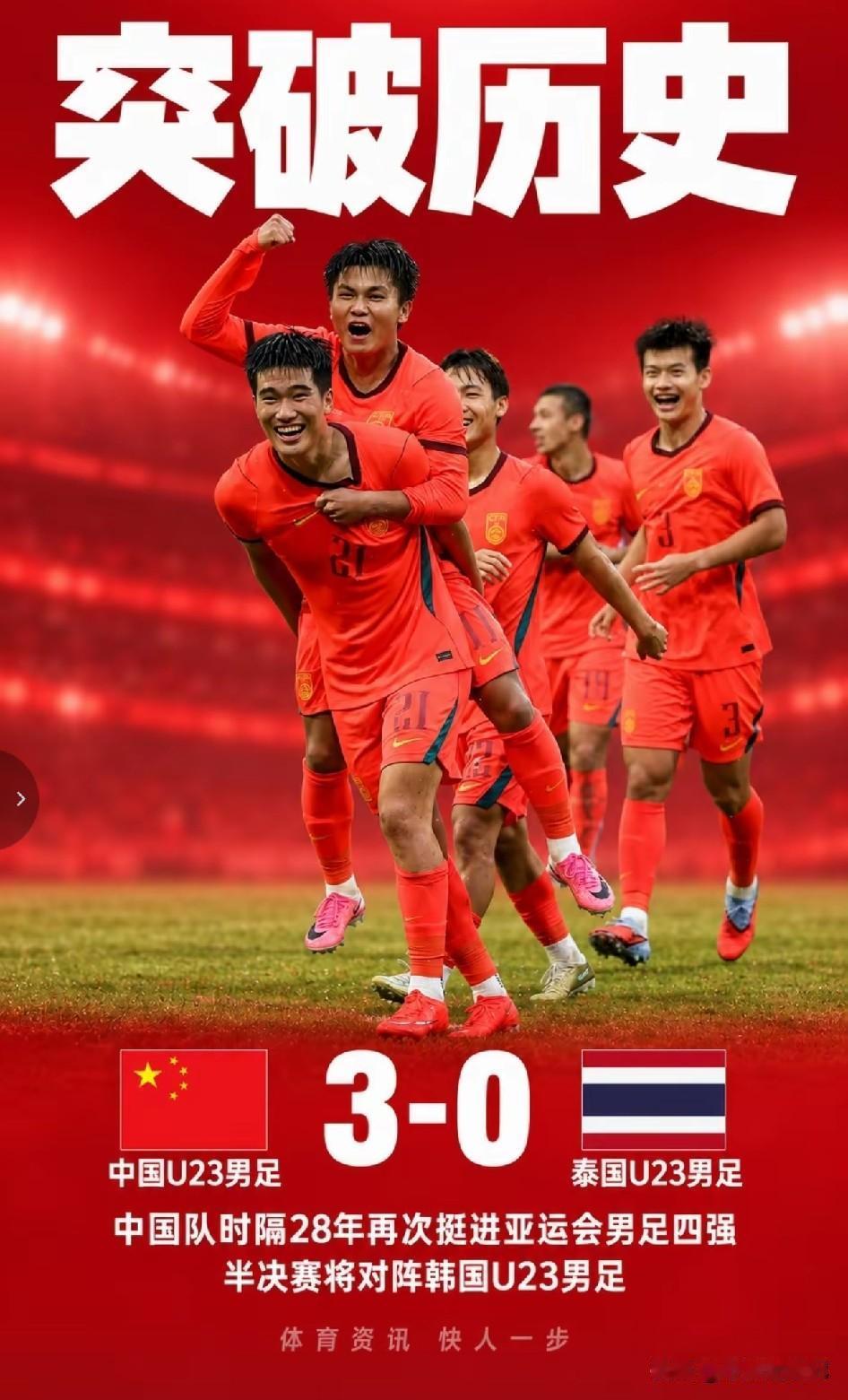 U23国足3‑0完胜泰国U23，时隔28年闯入亚运会男足四强，我们翻开这份历届亚
