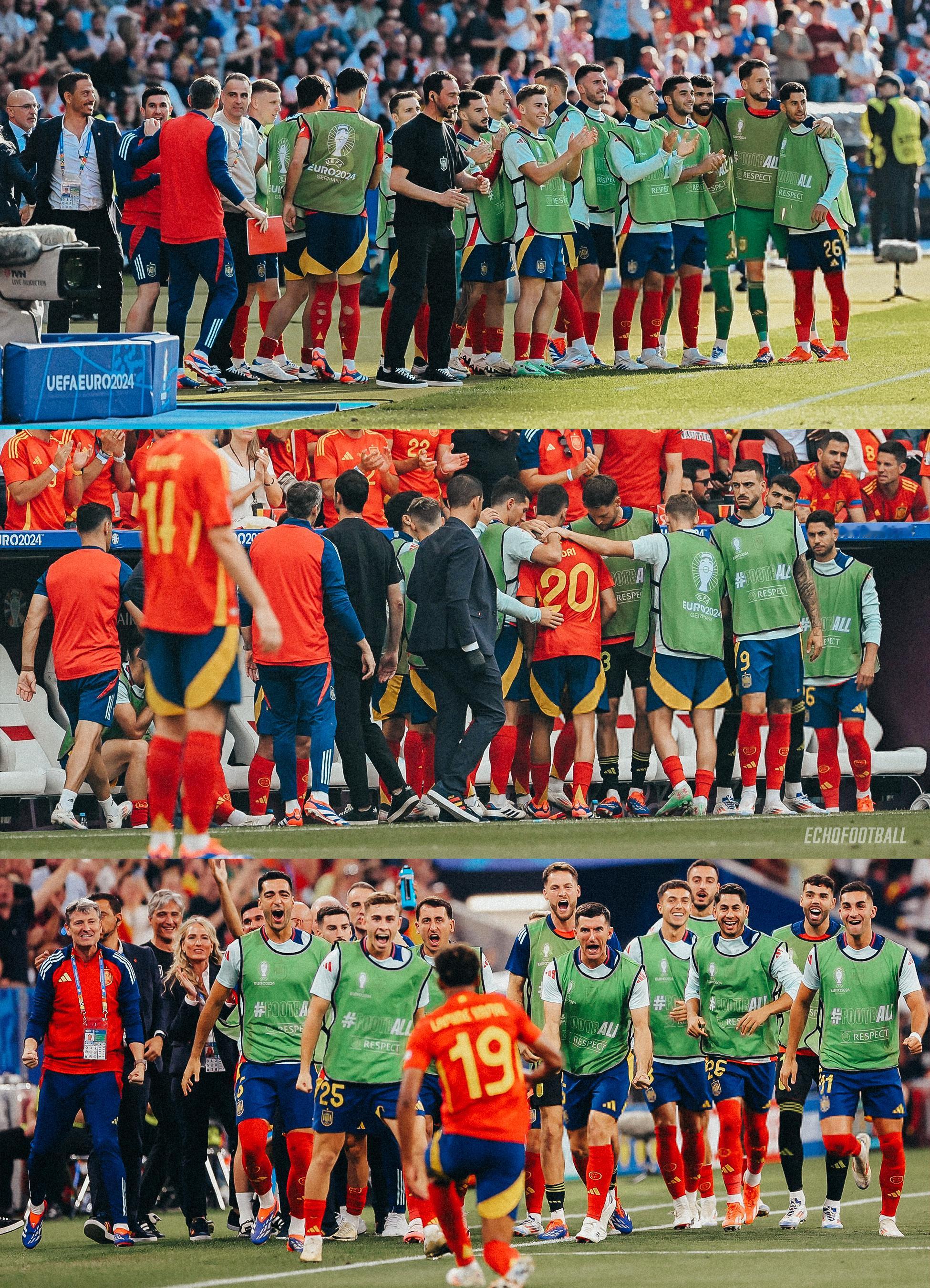 西班牙替补席，齐心如一。🇪🇸#西班牙2比1法国##西班牙晋级欧洲杯决赛##欧