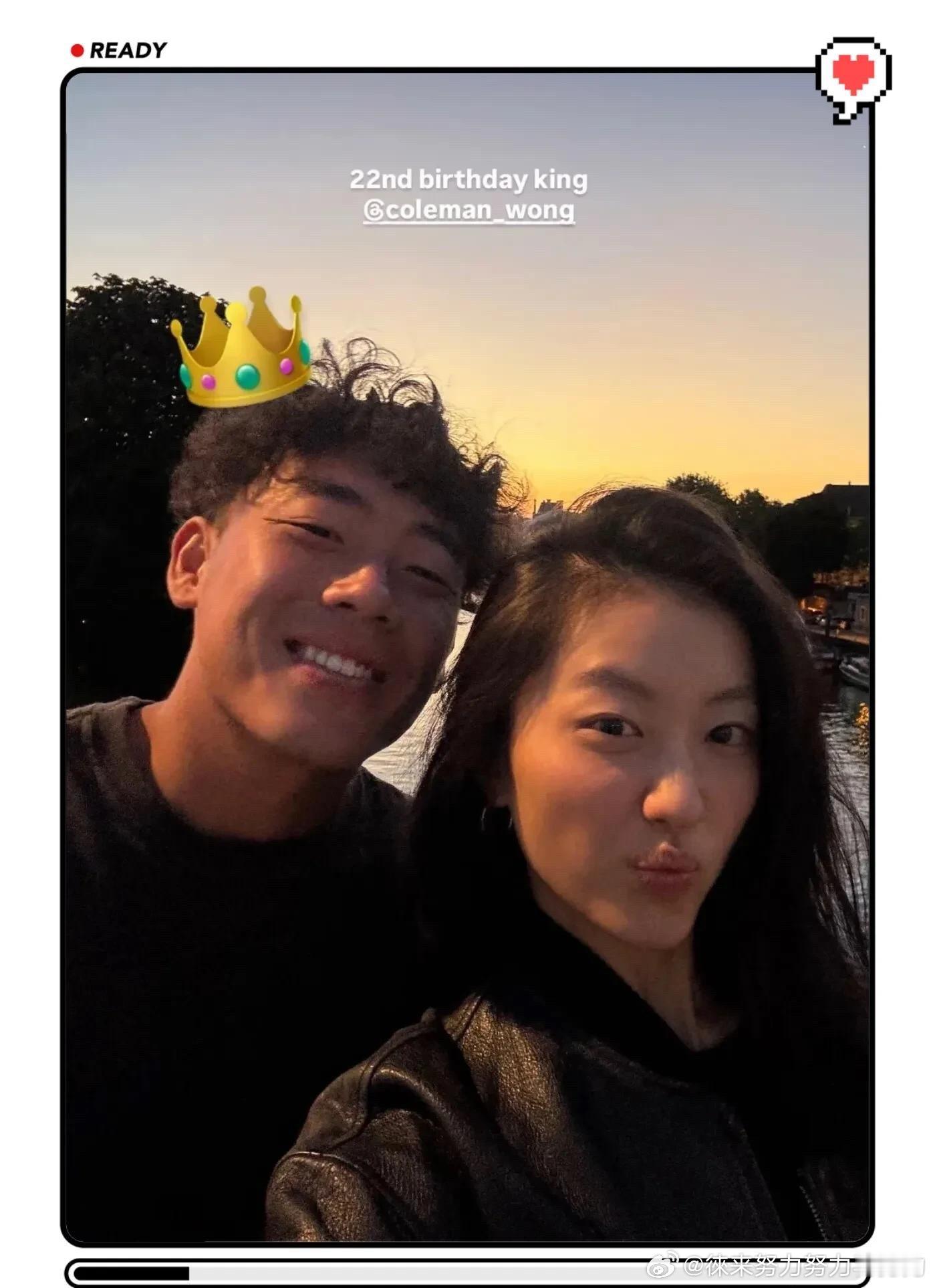 陈奕迅女儿为男友庆生6月6日，陈康堤晒贴脸自拍，为网球选手男友黄泽林庆祝22岁生