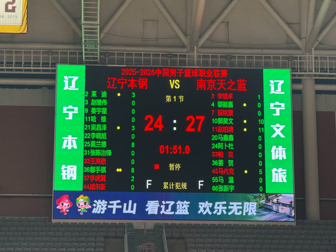 第一节打得挺热闹，莱迪1.8秒压哨三分神了，一看比分落后3分辽宁男篮vs同曦男篮