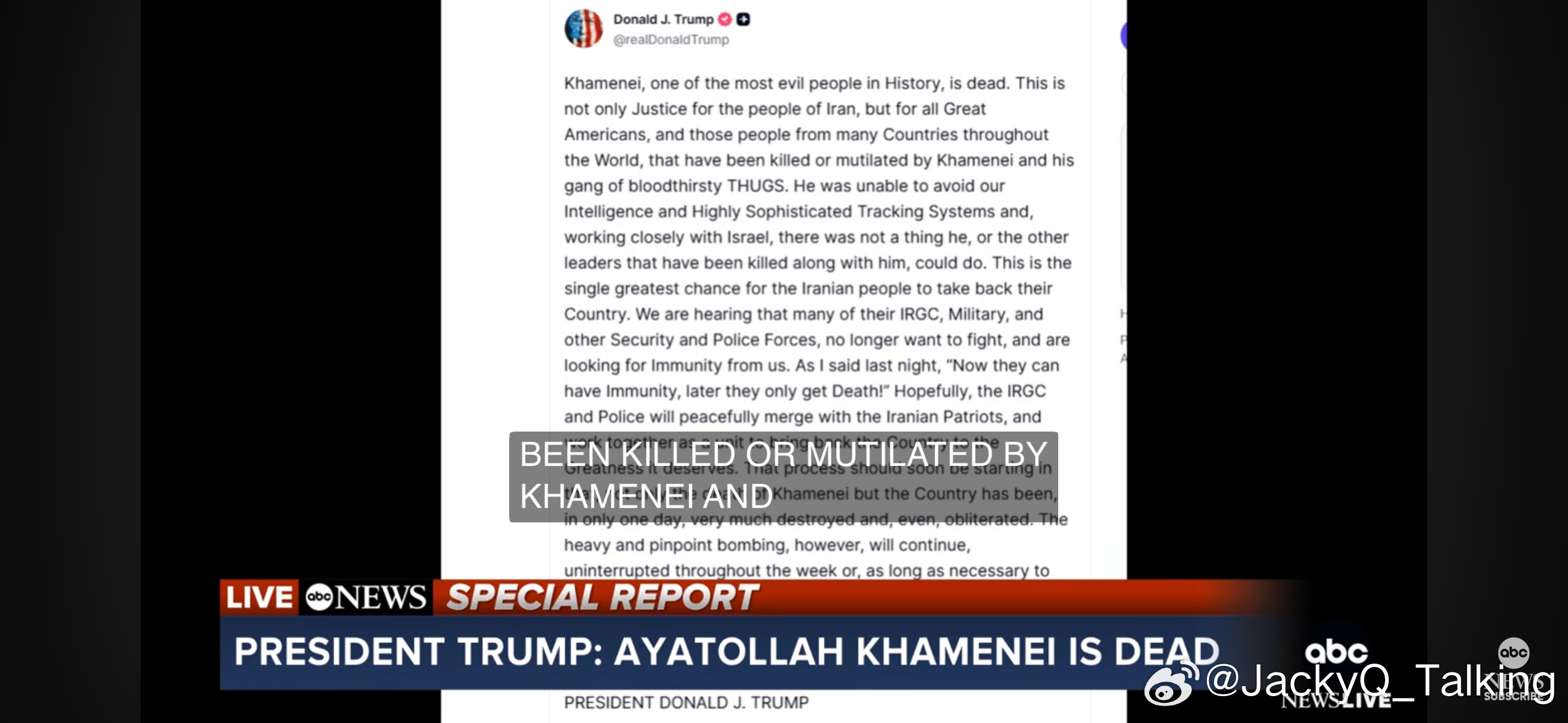 特朗普表示哈梅内伊已经在28日的袭击中被炸死。美国对伊朗的空袭正在进行中以色列宣