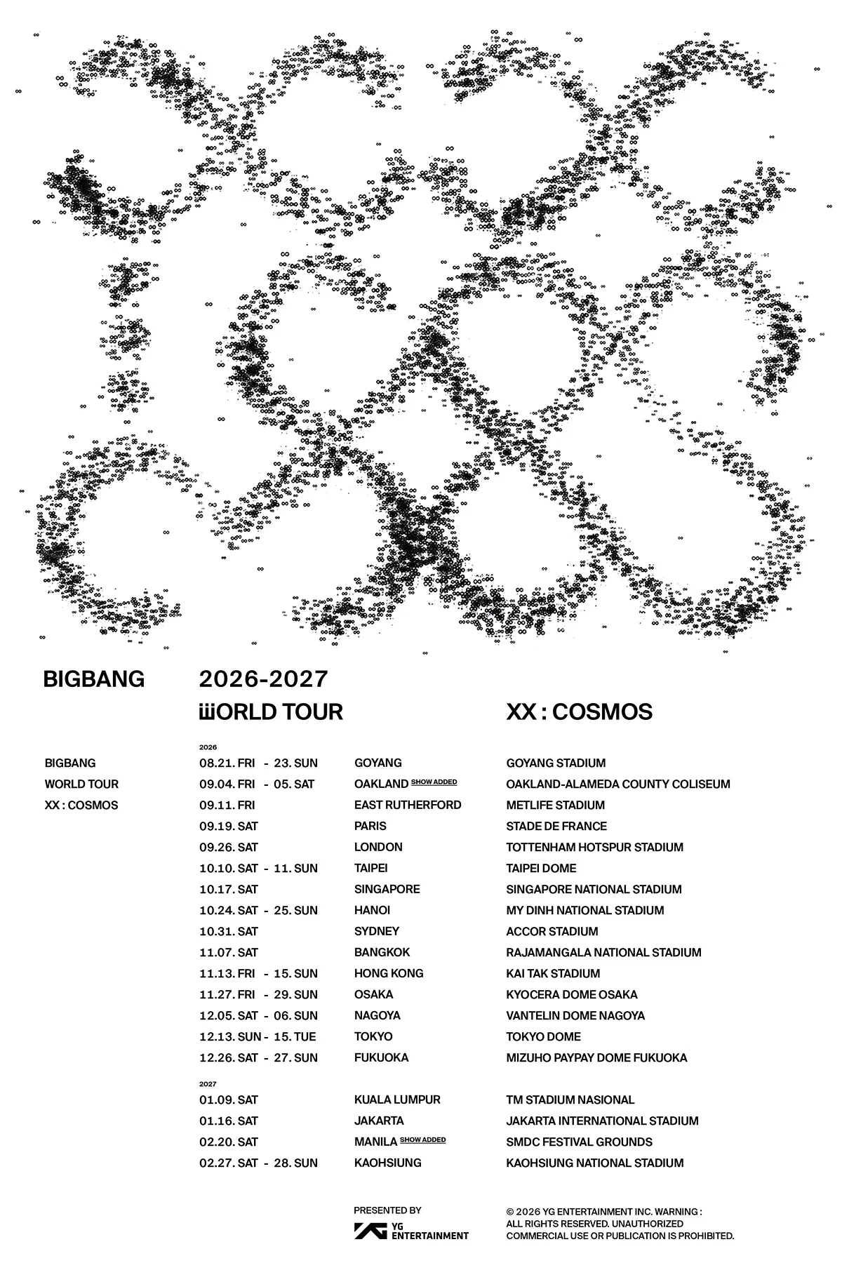 BIGBANG 2026-2027全球巡演“XX : COSMOS” 