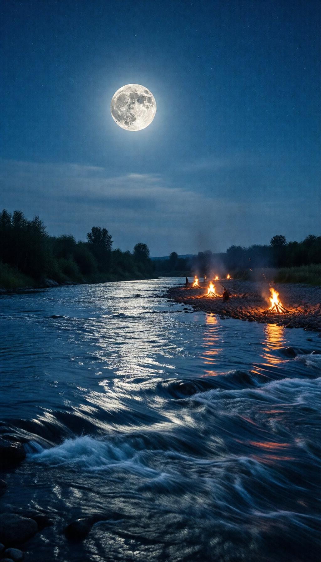 夜·江上月
 
江天一色夜无尘，
明月清波共醉人。
渔火零星随浪远，
静听流水话
