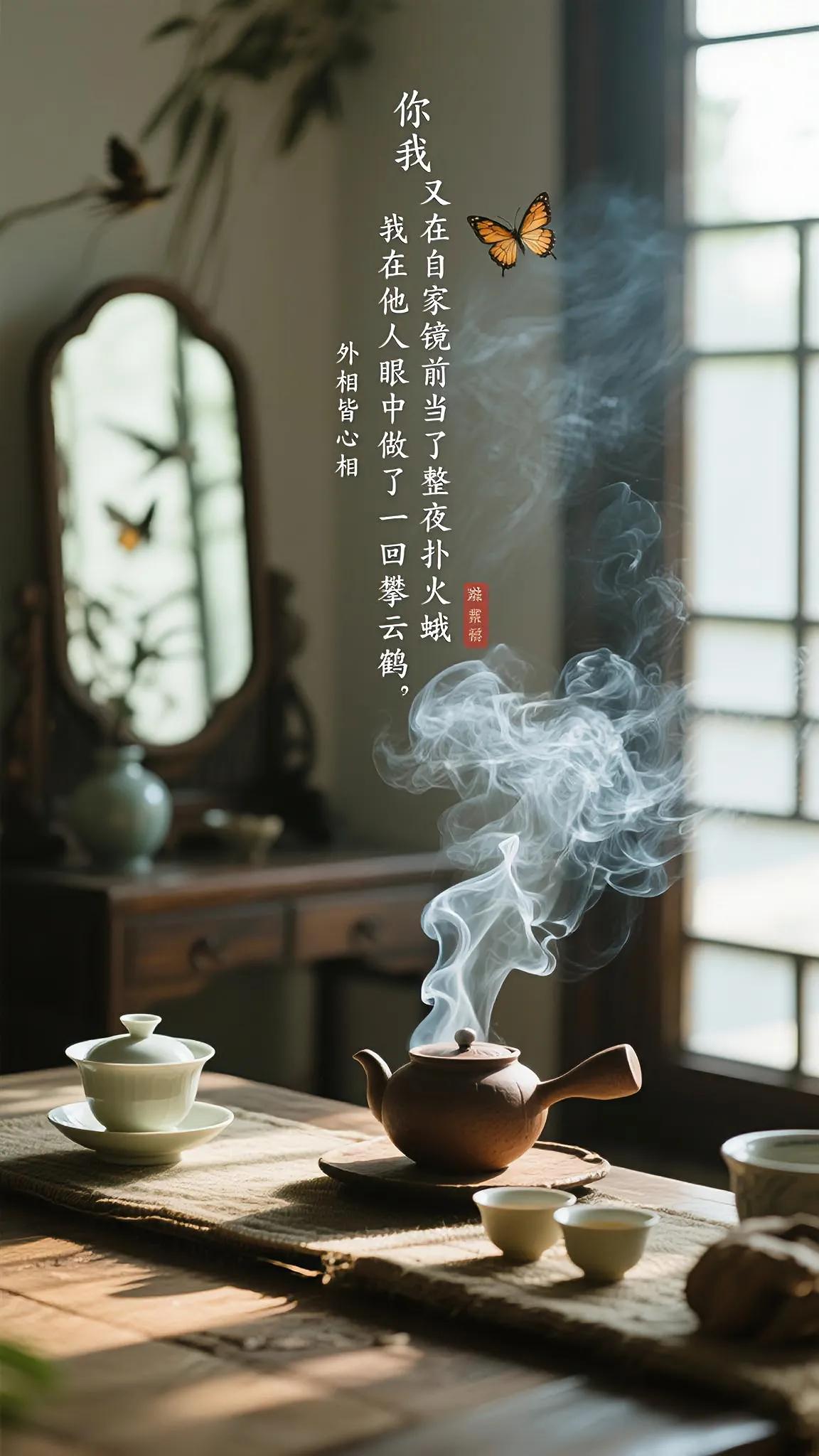 《镜中观己》🌿
晨时瞧见邻人新提了豪车，内心顿如沸水般翻腾。忽然看到檐角有蜘蛛