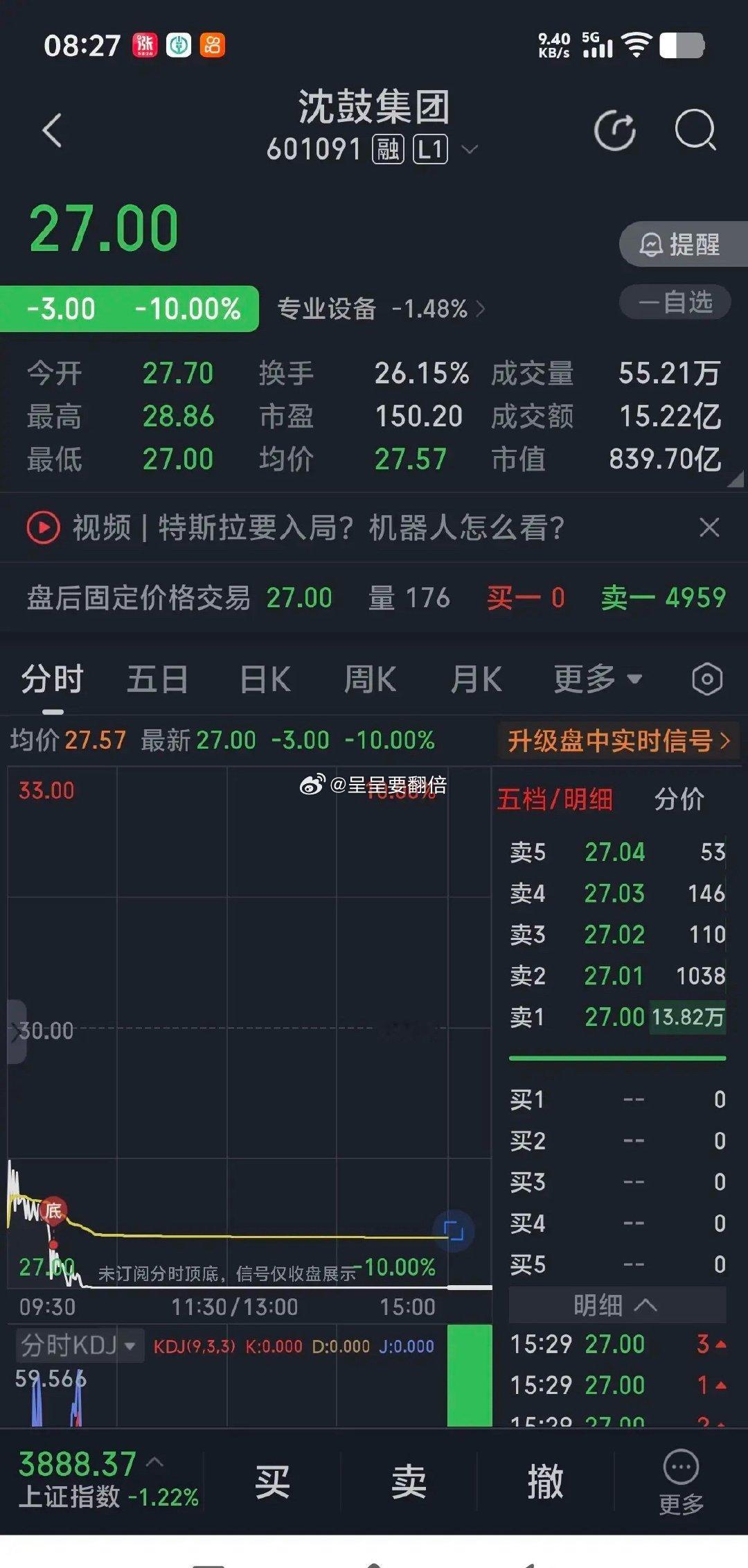山东一股民在9月22日临近收盘时，以37.90元买入沈鼓集团10000股。当时他