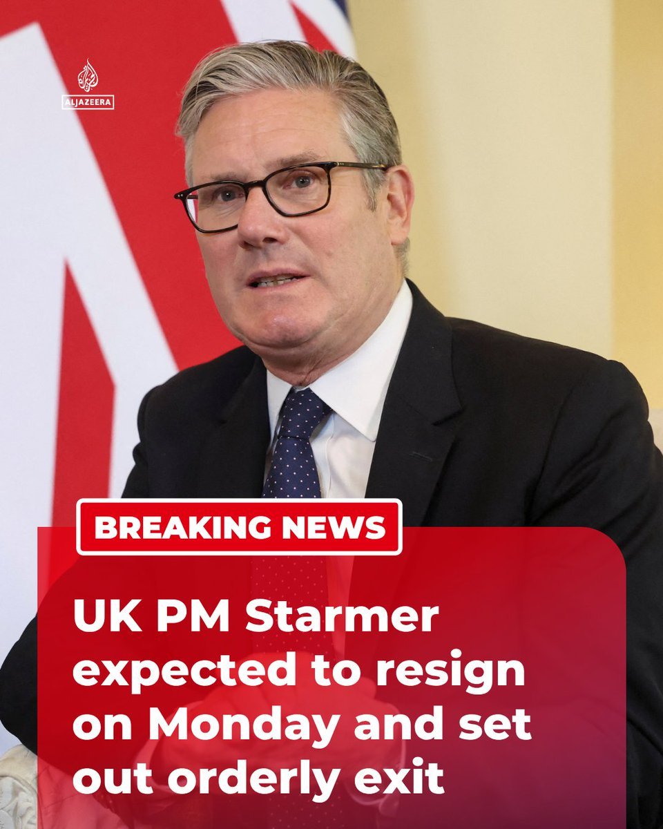英国首相斯塔默可能会在下周一宣布辞职。 
