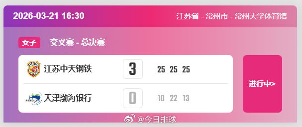 3月21日下午，2025-2026中国女排超级联赛 A级半决赛次回合，江苏中天钢