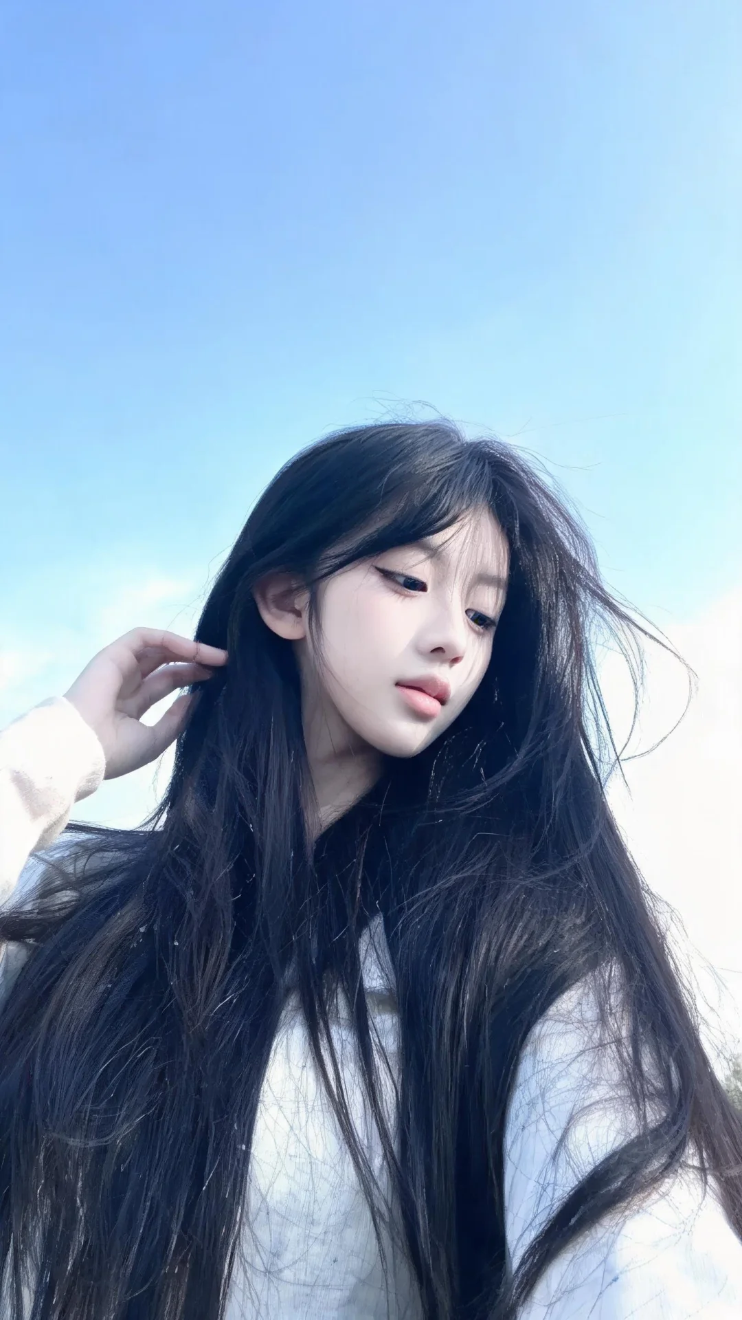 一位长发及腰的女生。构图随意却尽显生活中的绚丽日常，人像摄影，竖屏9...