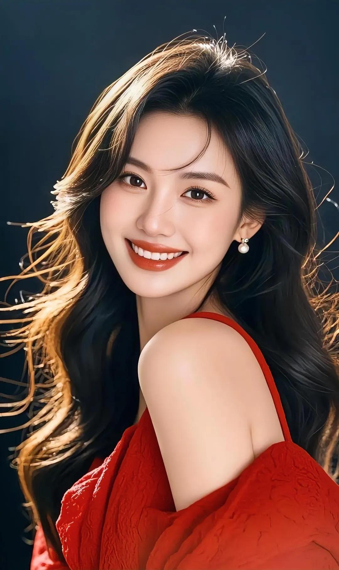 甜美微笑，红色连衣裙，散发迷人魅力！红衣优雅美女 美艳迷人震人心