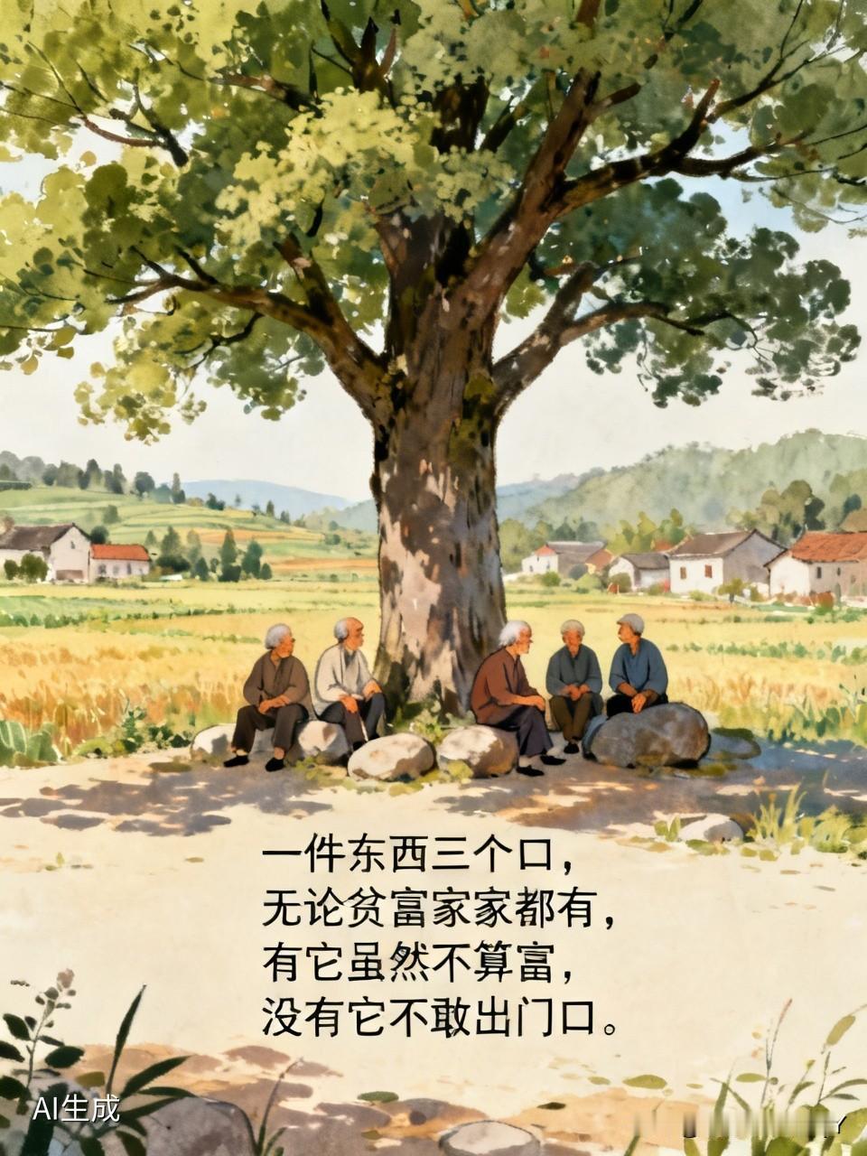 村口有棵大柳树，平日里，老头老太太们闲来无事，就爱聚在这里聊天乘凉。
这天，一位