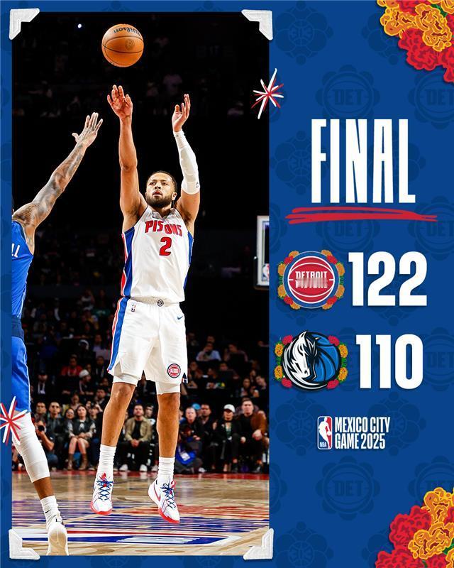 杜伦33分生涯新高，坎宁安18助攻平生涯最高（最近两战28助攻1失误），活塞在墨