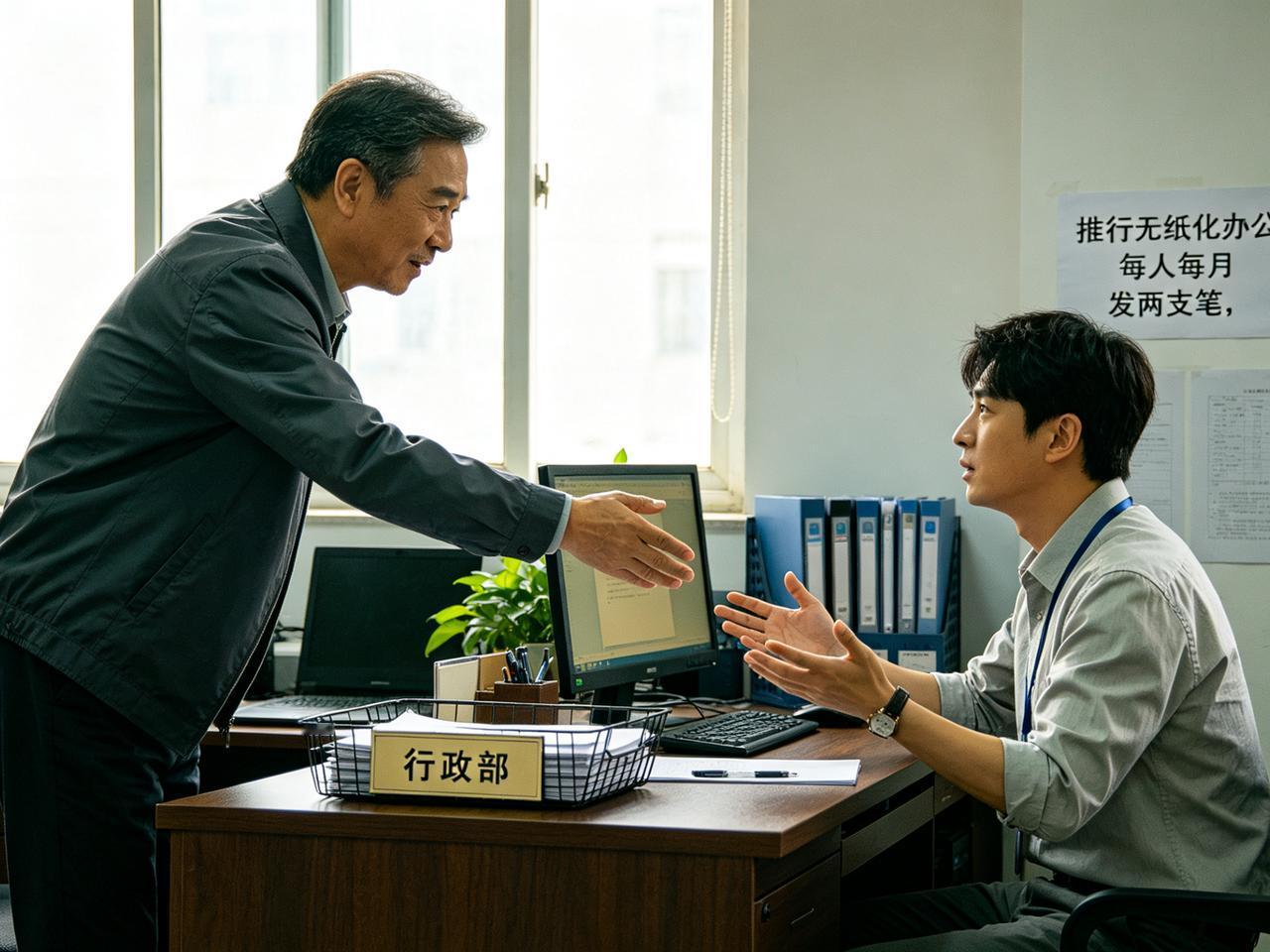 公司出了个新鲜事——行政部推行“无纸化办公”，每人每月只发两支笔，用完不补，自己