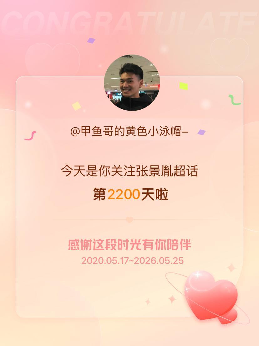张景胤今天是我关注超话的第2200天，希望能继续伴你一路前行～ 