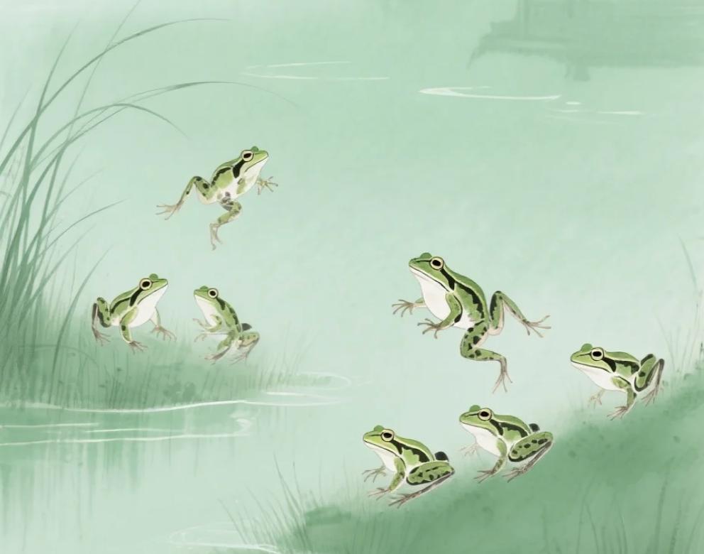 一夜暴雨倾泻，李通家楼下的观赏水渠里响起了一阵阵“呱呱”的声音，在繁闹市区里难得