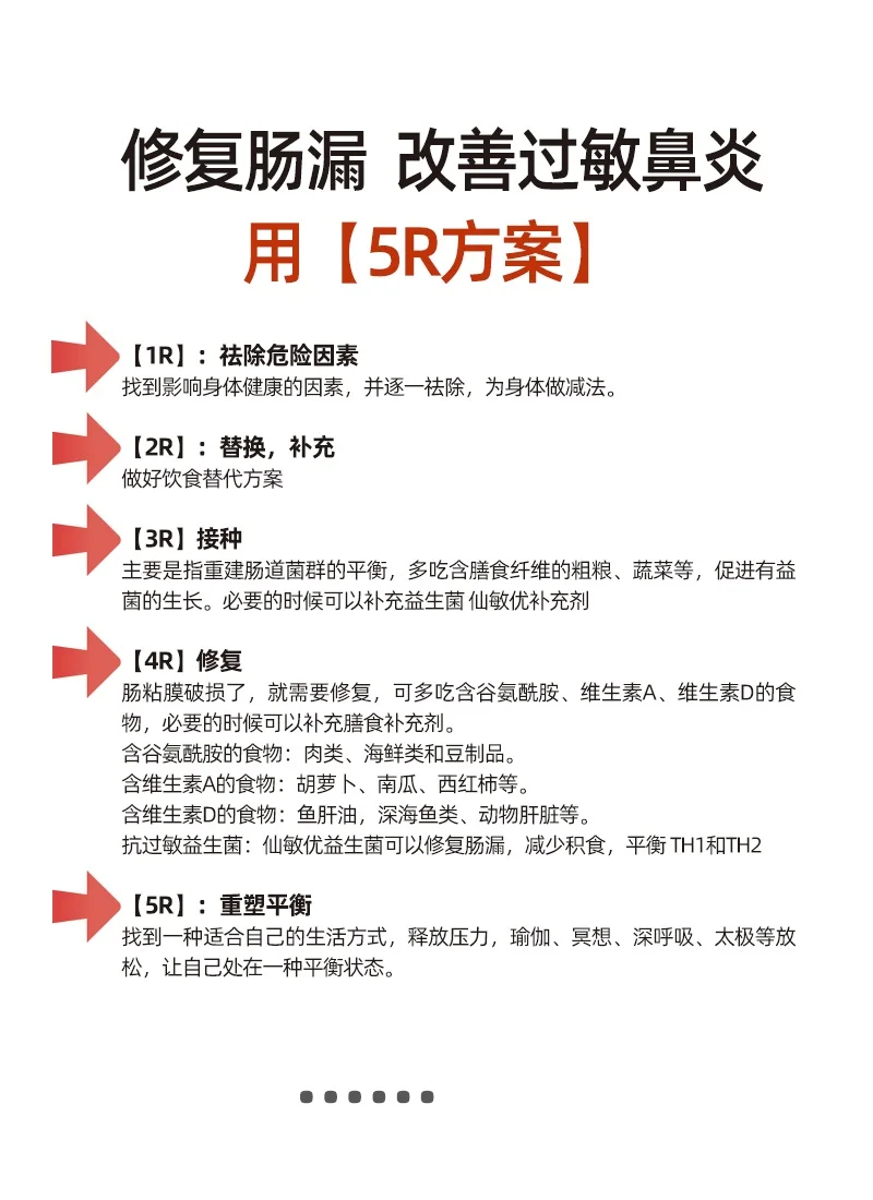 修复肠漏，改善过敏鼻炎 用【5R方案】