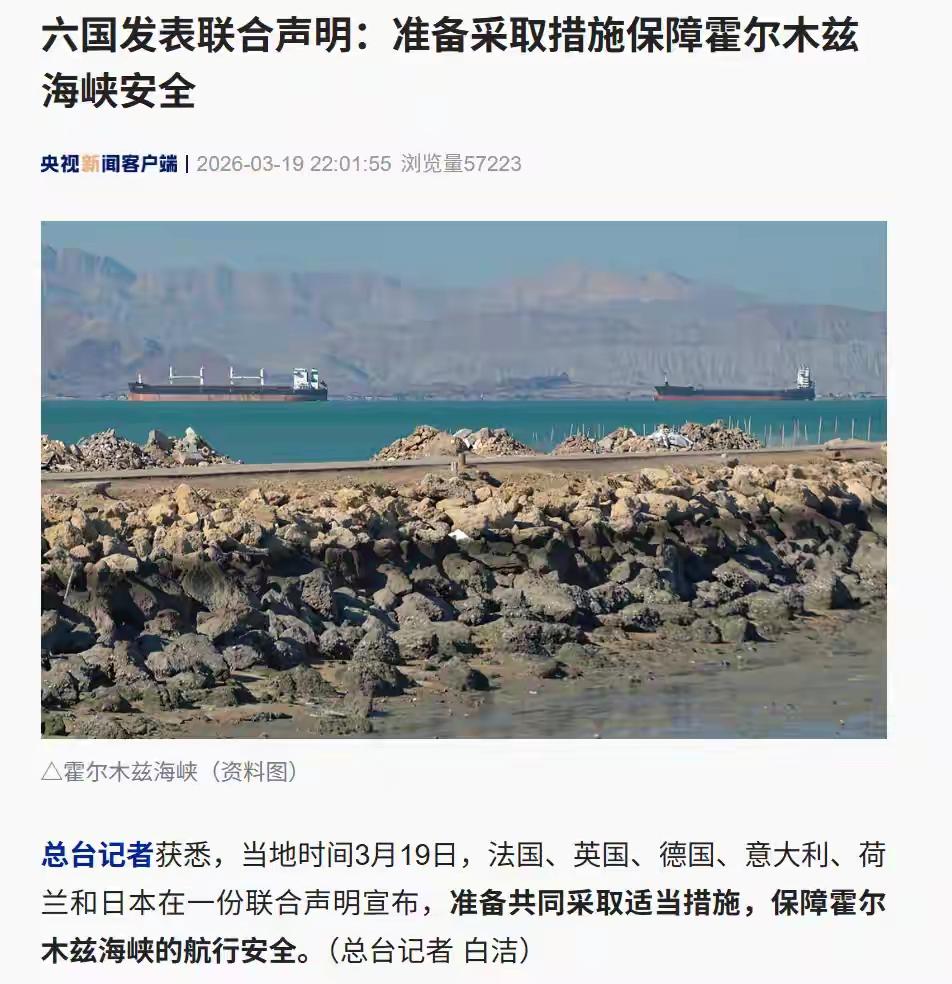 六国发表联合声明：准备采取措施保障霍尔木兹海峡安全
据央视新闻客户端消息，当地时
